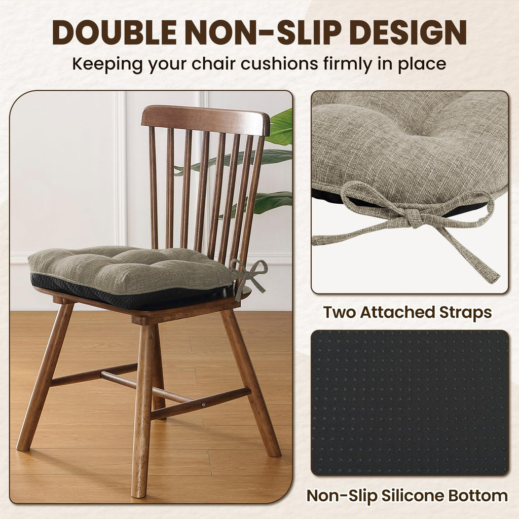 downluxe Indoor Chair Cushions for Dining Chairs, Tufted Overstuffed Textured Kitchen Chair Pads with Ties and Non-Slip Backing, 15.5" x 15.5" x 4", Aqua Blue, 4 Pack