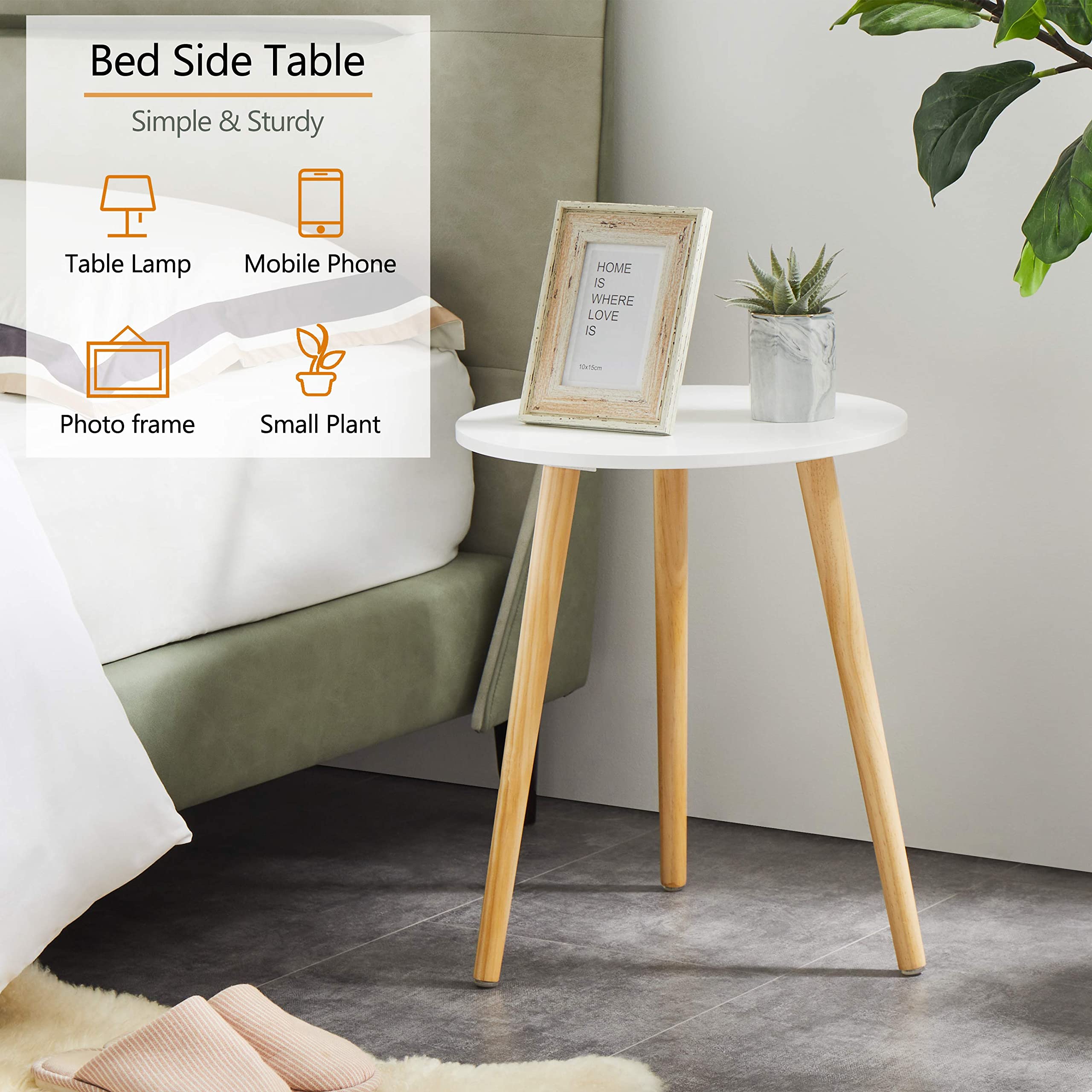 Apicizon Black Round Side Table, Black End Table Bedside Table Nursery with Wood Legs, Nightstand for Living Room, Bedroom, 16.5 x 20.5 Inches