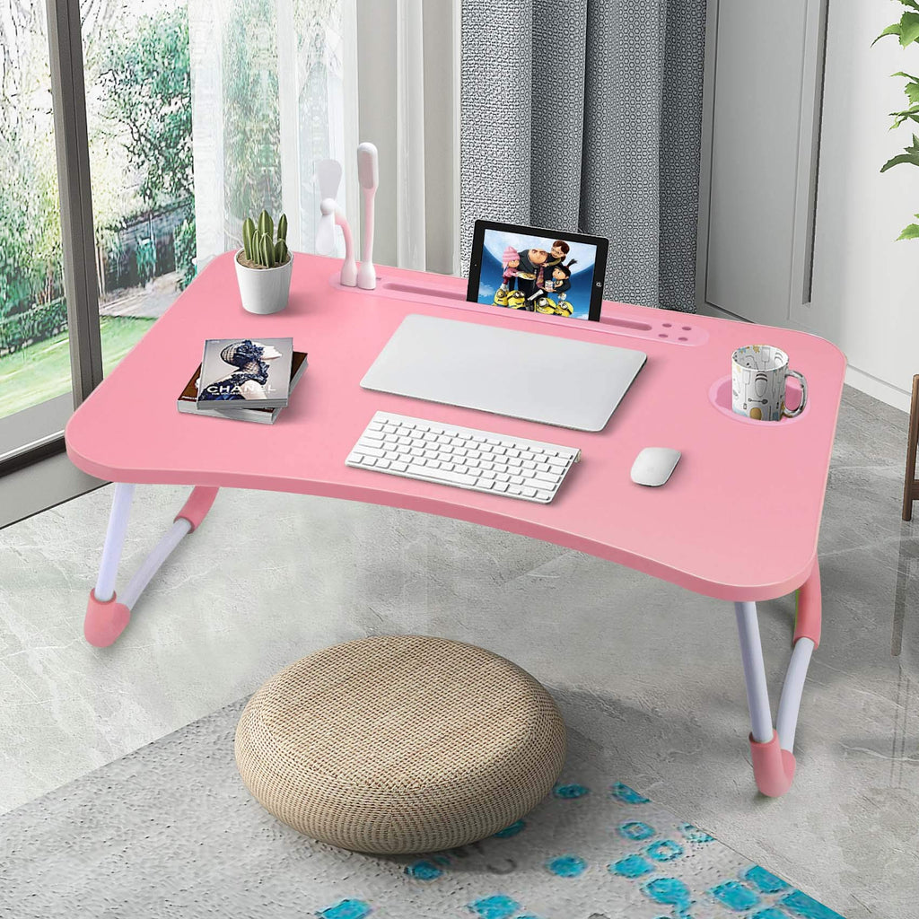Slendor Lap Desk with Cup Holder, Foldable Laptop Table for Bed, Portable Bed Desk for Laptop and Writing, Computer Tray with Tablet Slot, Notebook Stand Reading Holder for Couch Sofa Floor,Black
