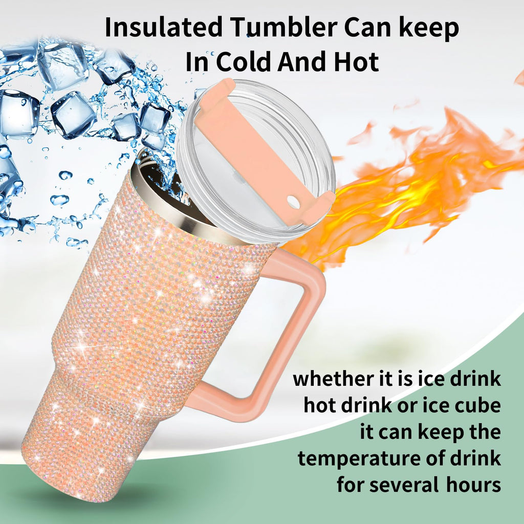 HWISDMIG 40oz Tumbler with Handle-Glitter Rhinestones Tumbler Bling Cups Stainless Steel Water Bottle Diamond Studded Tumbler for Women-Birthday Gifts for Women, Mom, Girlfriend (Amethyst)