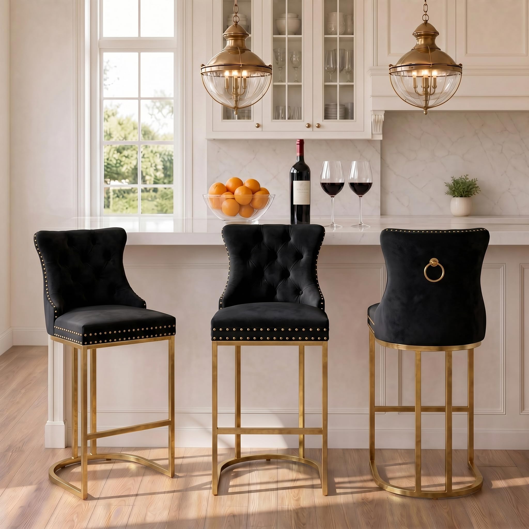 UVV Counter Height Bar Stools Set of 1, 26" Modern Barstools with Back, Velvet Upholstery Counter Chairs with Metal Legs for Kitchen Island, Bar, Counter, Beige