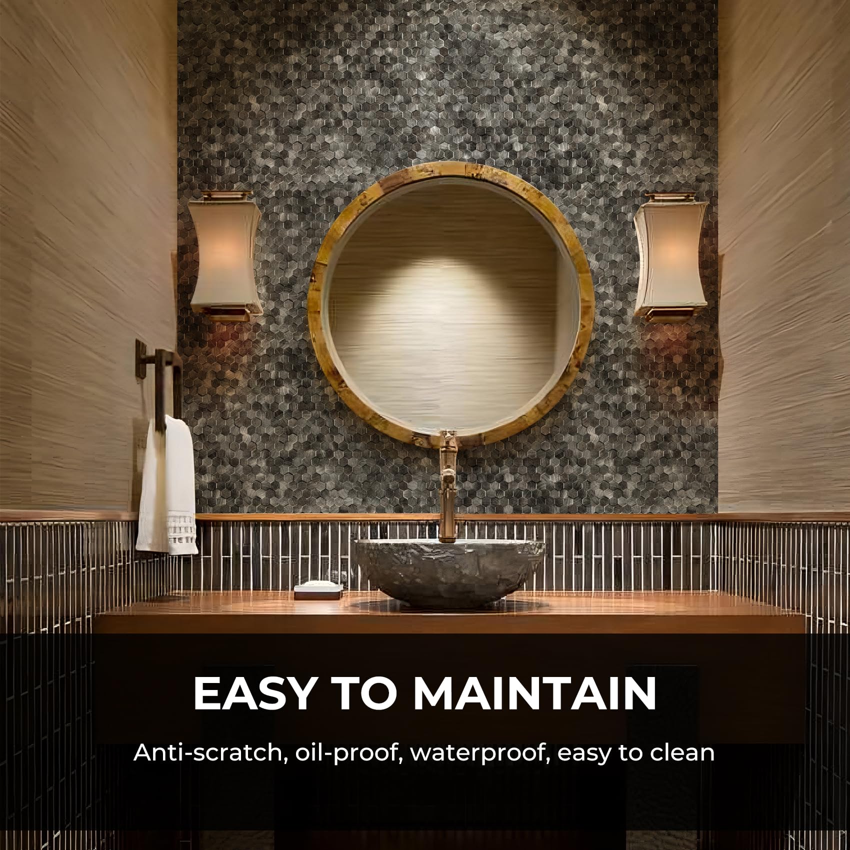 STICKGOO Peel and Stick Backsplash Tiles, Stick on Mosaic Self Adhesive Tiles, 3D Hexagon Backsplash for Kitchen Bathroom Fireplace Vanity (8PCS, Copper)