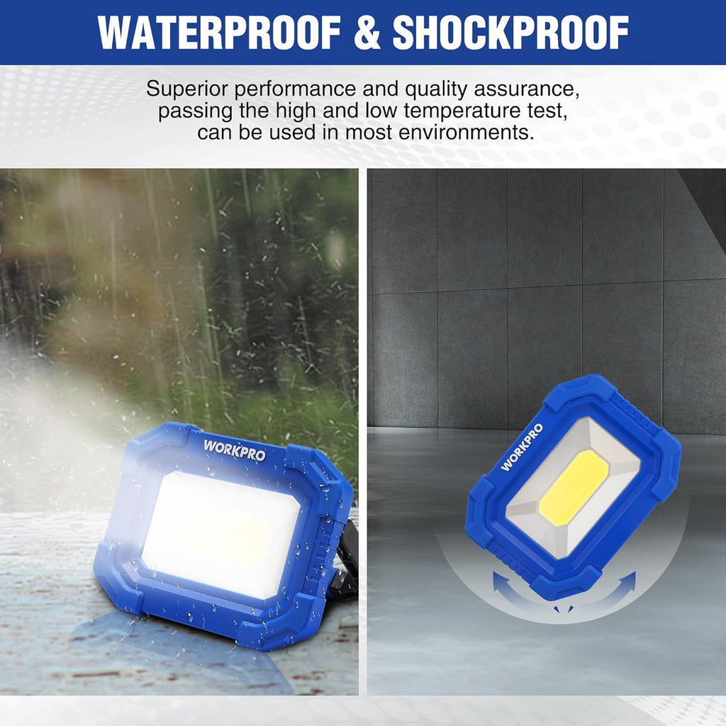 WORKPRO LED Work Light, Rechargeable Magnetic Work Lights with Stand, Portable 2000LM COB Flood Light for Camping, Fishing, Car Repair, Job Site Lighting, Hiking, 4 Modes, 2 Pack