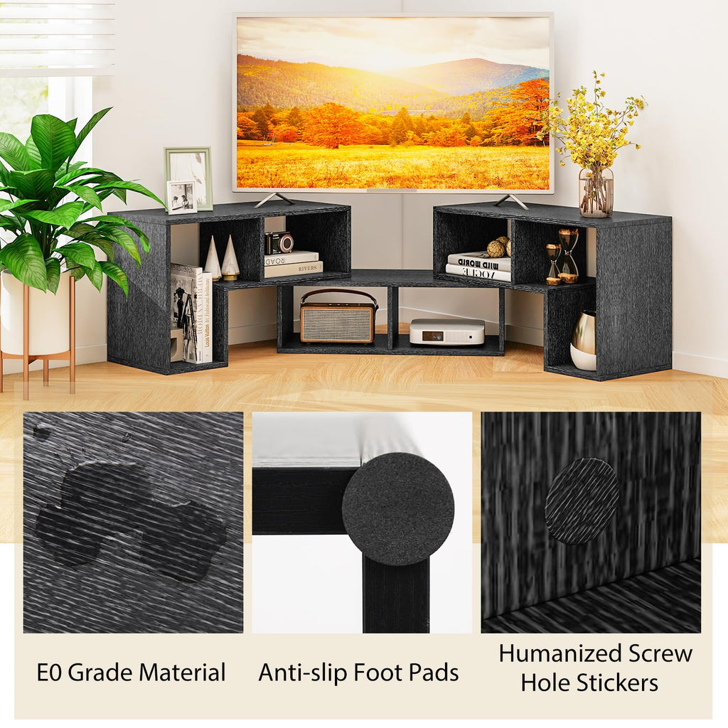 Tangkula 3 Pieces Console TV Stand, Free-Combination Entertainment Center for 50 55 60 65 Inch TV, Minimalist Modern TV Media Stand, DIY Open Storage Bookcase Shelf for Living Room (Black)