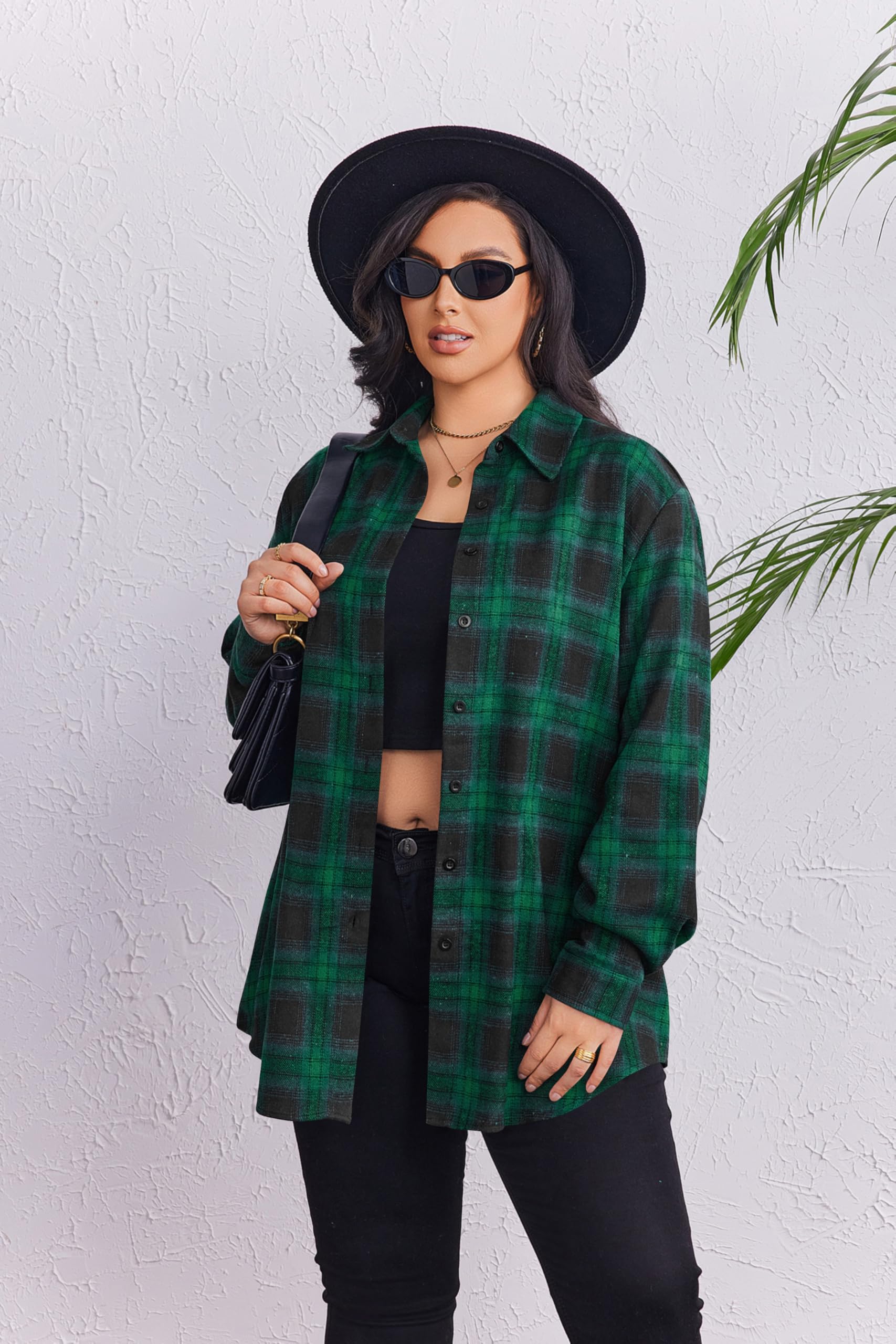 Zeagoo Womens Plus Size Flannel Shirts Plaid Shirts Long Sleeves Casual Button Down Collared Shacket Tops