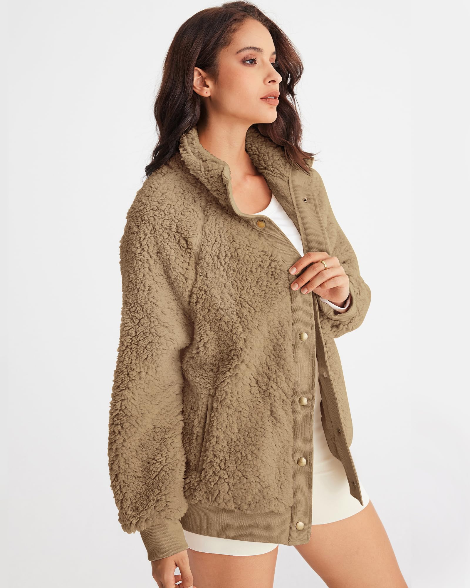 MEROKEETY Womens Fleece Sherpa Jacket Fall Winter Coats 2026 Fuzzy Button Down Warm Outerwear with Pockets