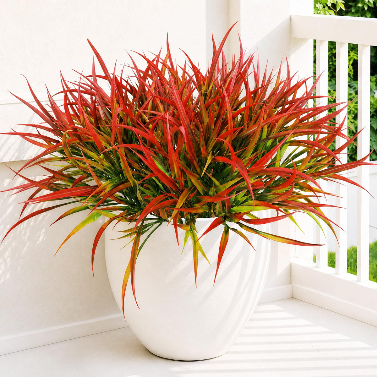 Uieke 28 Bundles Artificial Outdoor Plants UV Resistant Fake Grass Plants Faux Plastic Plants Greenery Shrubs for Home Garden Pathway Window Box Front Porch Cemetery Fall Decor, Autumn Red
