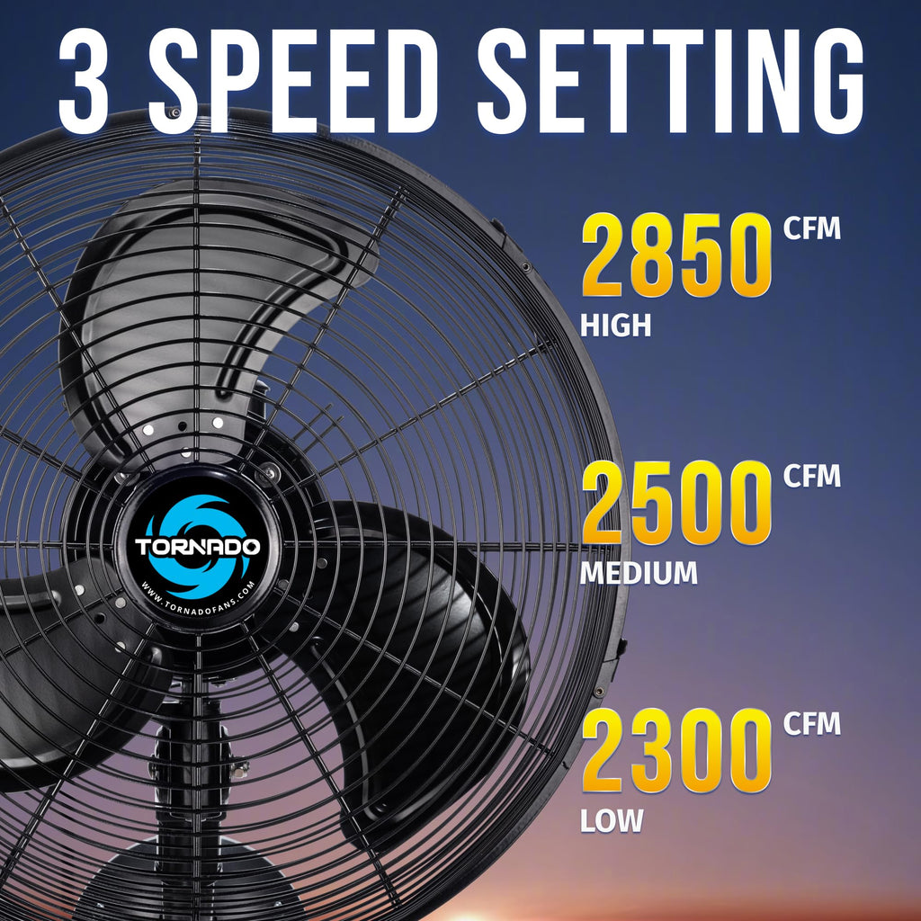Tornado 16 Inch Professional High-Velocity Oscillating Wall-Mounted Fan – Ideal for Industrial, Commercial, and Residential Spaces – 3-Speed Settings, 2850 CFM, UL Safety Certified