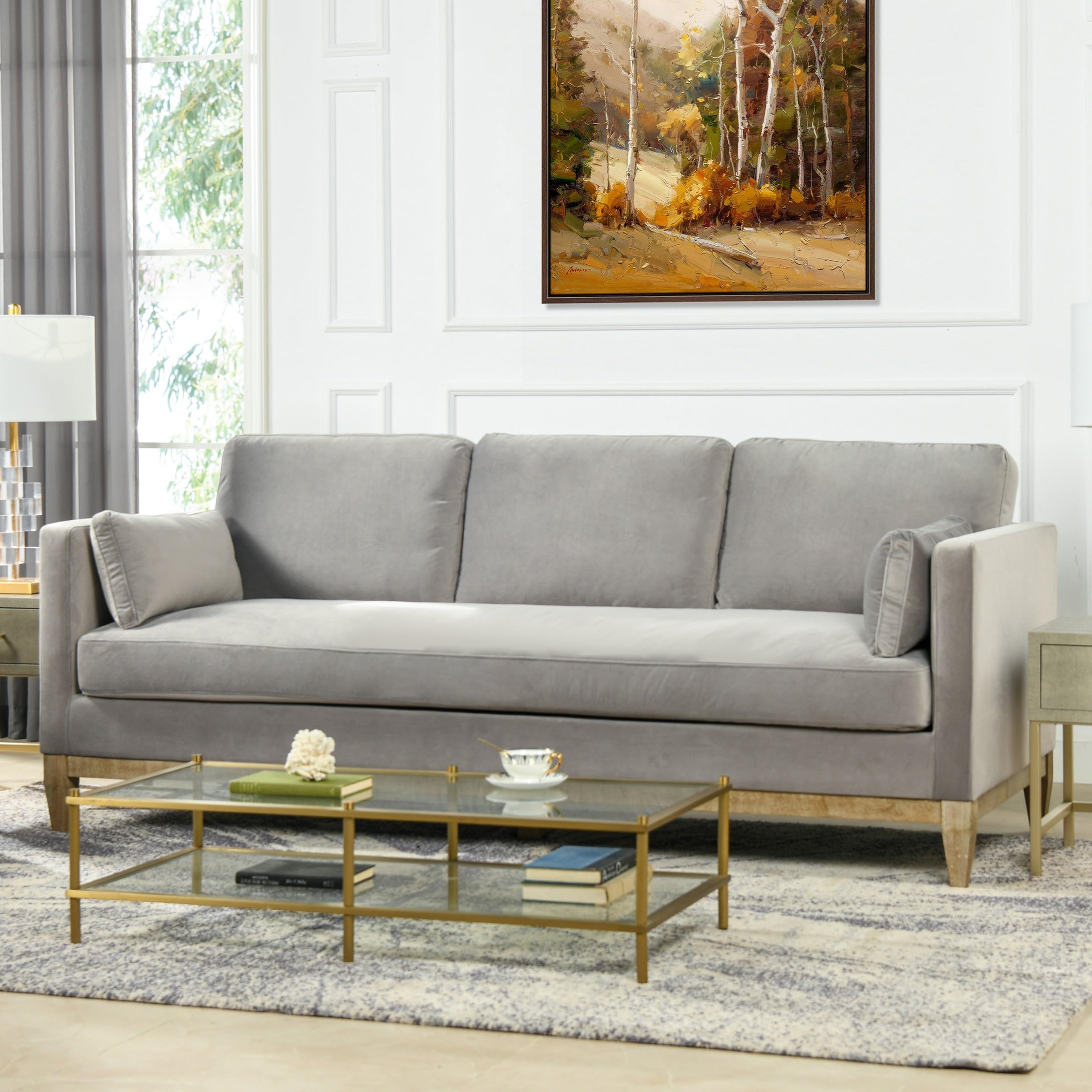 Jennifer Taylor Home Knox 84" Modern Farmhouse Performance Velvet Fabric Living Room Sofa Couch in Burnt Orange