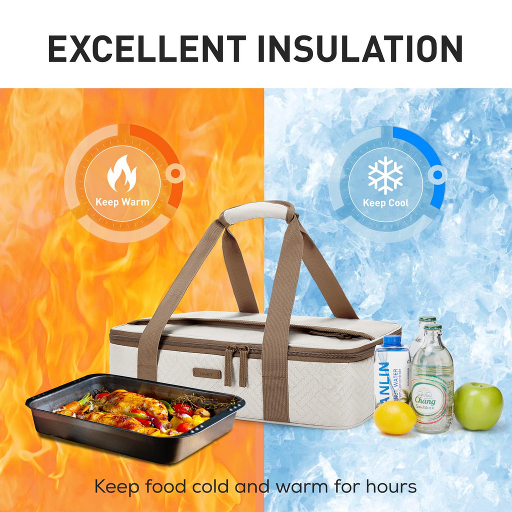 TOURIT Insulated Casserole Carrier for Hot or Cold Food Thermal Food Carrier for Picnic Cookouts Potluck Parties Fits 9" x 13" Baking Dish