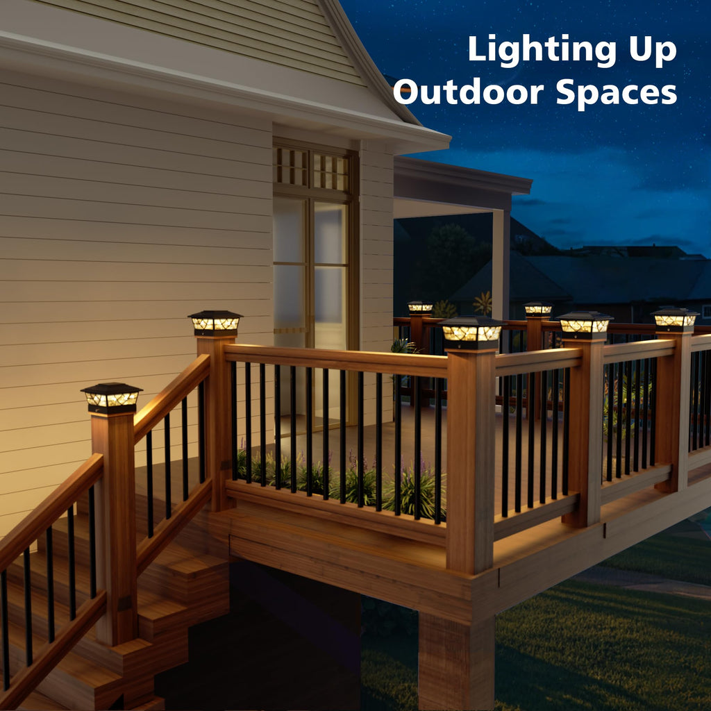 NIORSUN Solar Post Lights Outdoor 4 Pack, 2 Modes LED, Deck Fence Post Solar Lights for 3.5x3.5 4x4 5x5 5.5x5.5 Caps Patio Garden Decoration, White