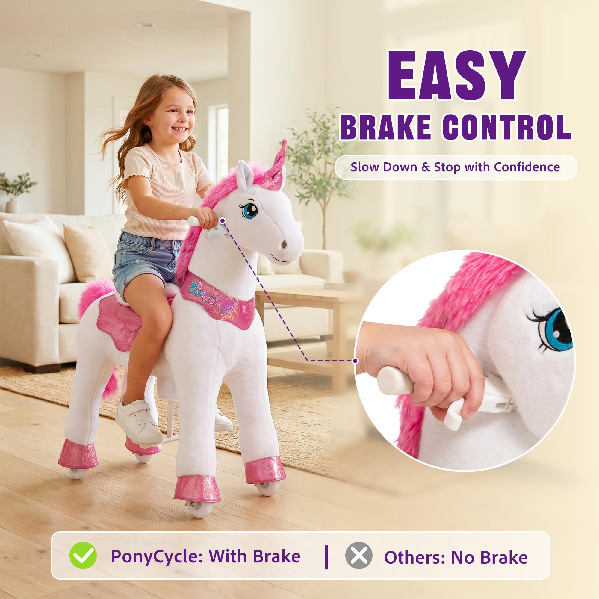 PonyCycle Ride on Toys Riding Black Horse Toys No Battery Required (with Brake/ 30" Height/Size 3) Pony Rider Walking Animals Rocking Horse Ride on Horse for Kids Riding Toys E338