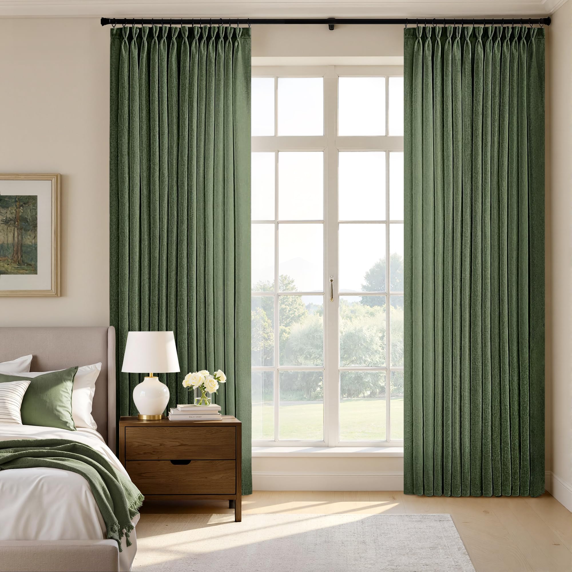 MIULEE Pinch Pleated Linen Curtains 84 Inches Long 2 Panels for Bedroom Living Room, Soft Thick Linen Textured Window Drapes Back Tab Hooks Semi Sheer Light Filtering Farmhouse，Beige