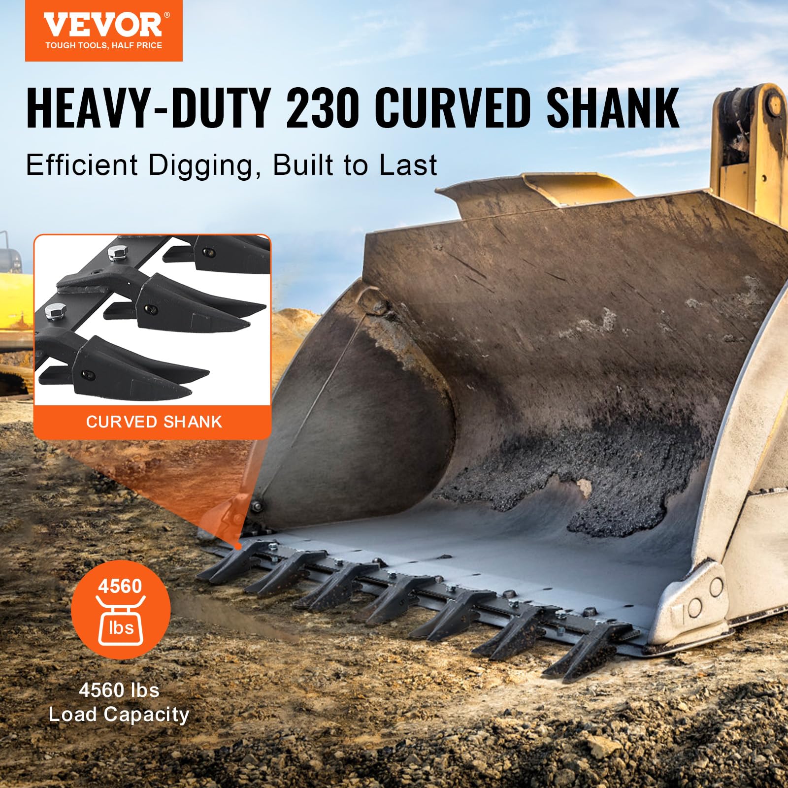 VEVOR Bucket Tooth Bar, 48'', Heavy Duty Tractor Bucket 6 Teeth Bar for Loader Tractor Skidsteer, 4560 lbs Load-Bearing Capacity Bolt On Design, for Efficient Soil Excavation and Bucket Protection