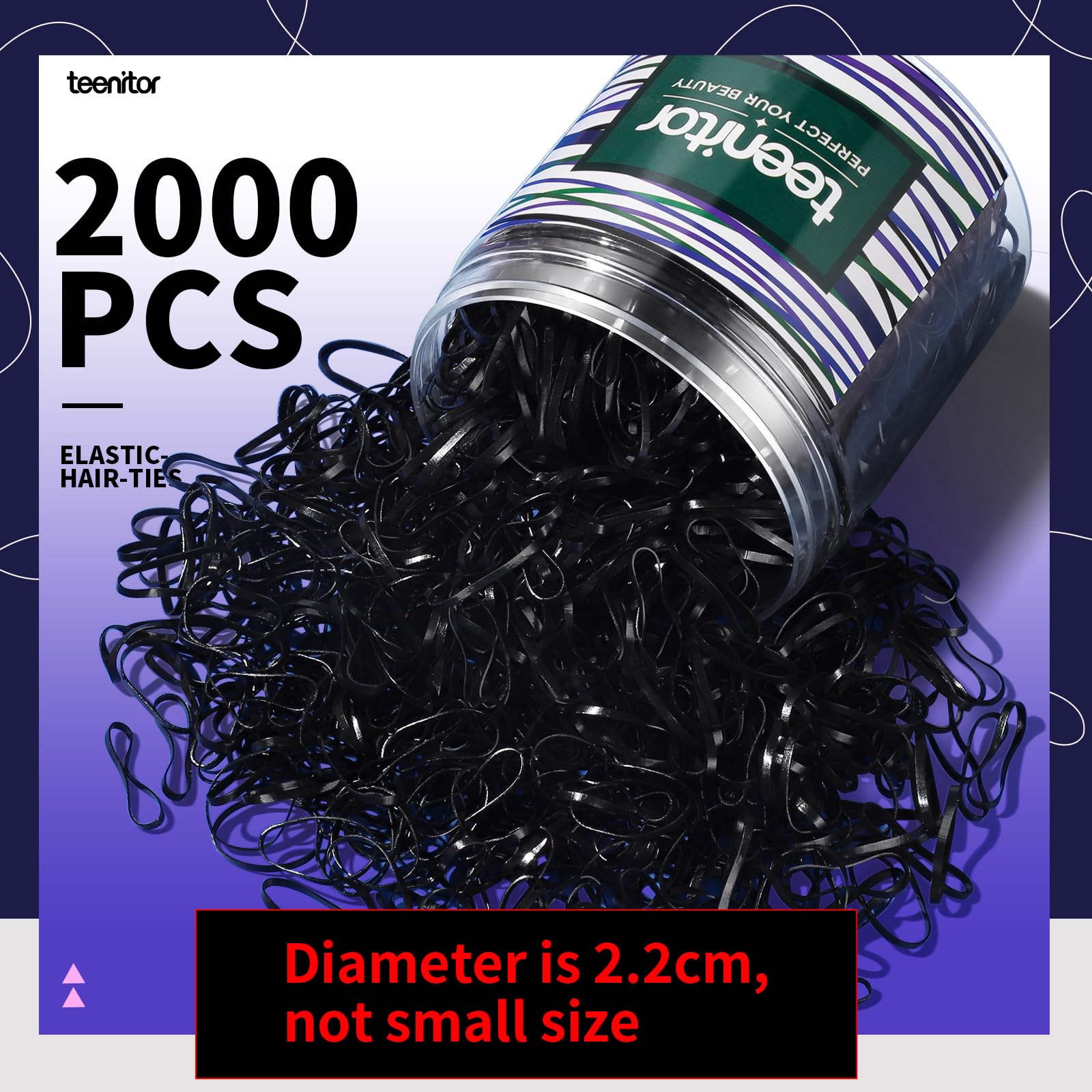 Teenitor Clear Elastic Hair Bands, 2000pcs Mini Hair Rubber Bands, Hair Ties, Soft Hair Elastics Ties, 2mm in Width and 30mm in Length