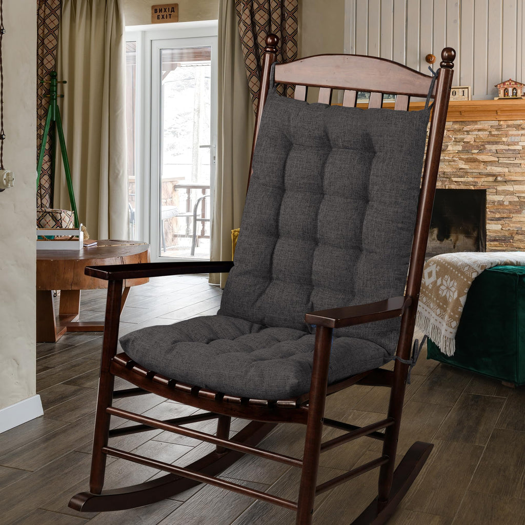 ELFJOY Rocking Chair Cushion Large Rocking Chair Pads with Ties Premium Tufted High Back and Seat Cushion 2 Piece Set Black