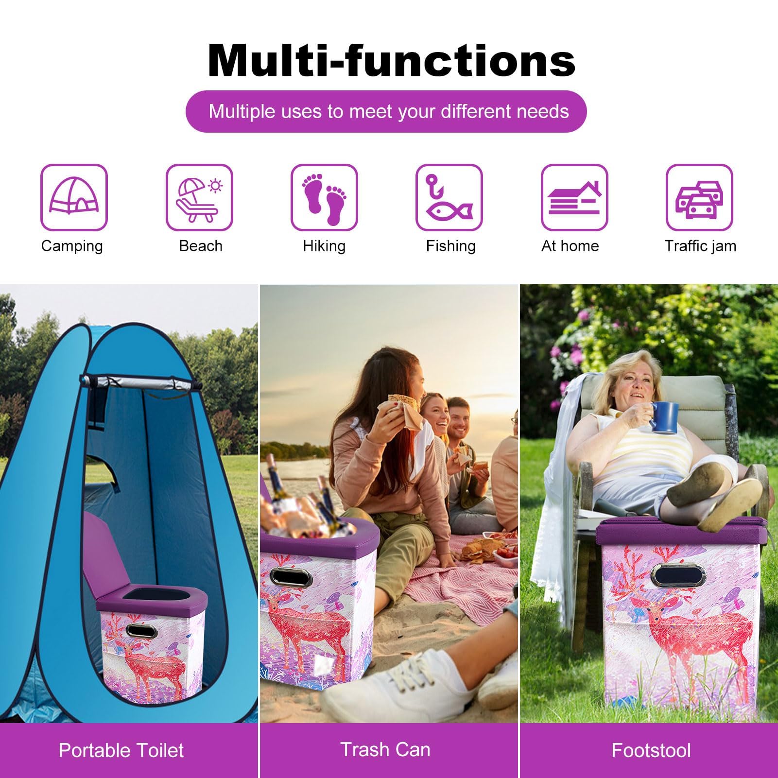 Ann Katy Upgrade XL Portable Toilet for Adults, Extra Large Portable Travel Floding Toilet, Camping Tall Toilets with Lid for Adults and Kids Compact Potty for Car,Hiking,Beach and Camping