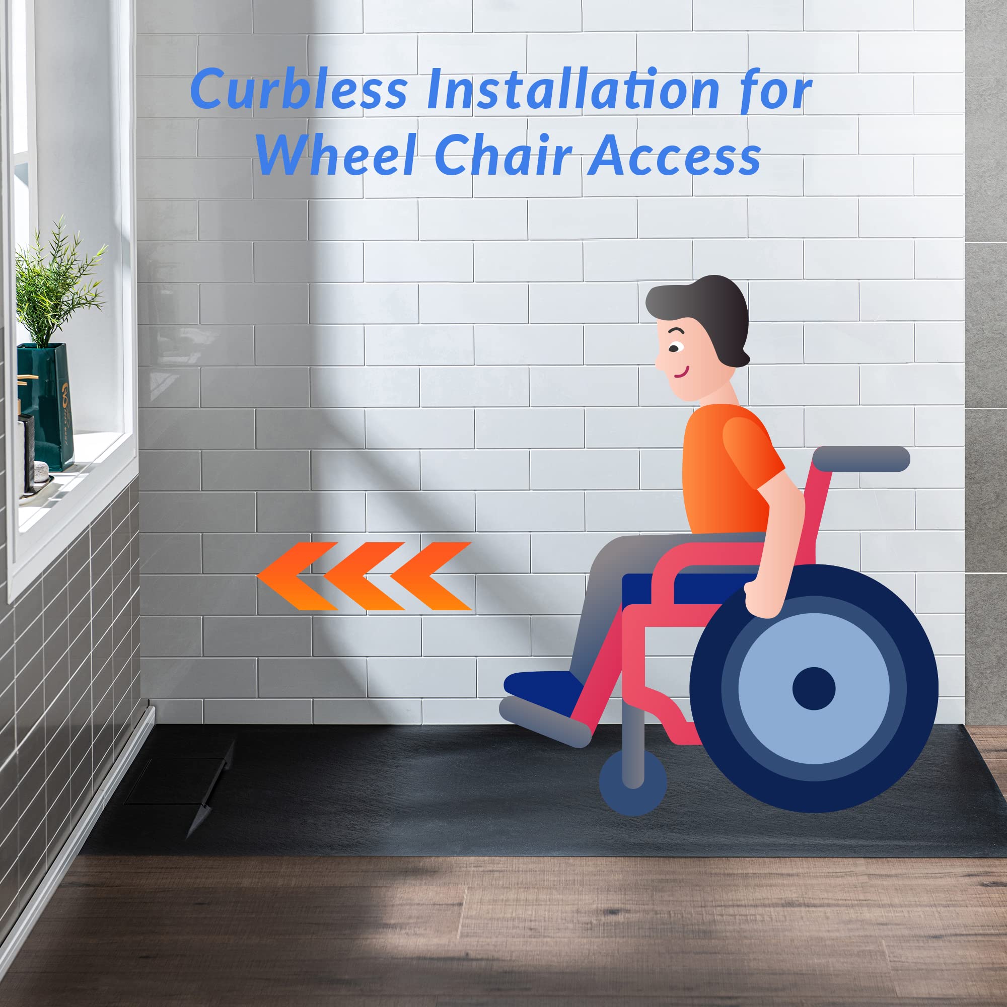 WOODBRIDGE 47.25 in L x 31.5 in W Zero Threshold Shower Base with Center Drain, Decorative Drain Plate, Tile Flange, Wheelchair Access, Low Profile, Black