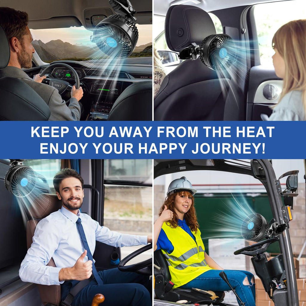 XOOL Clip Car Fan, 9 Inches 12V/24V Fan, 360° Rotatable Electric Cooling Clip on Fan with Stepless Speed Regulation for SUV, RV, Truck