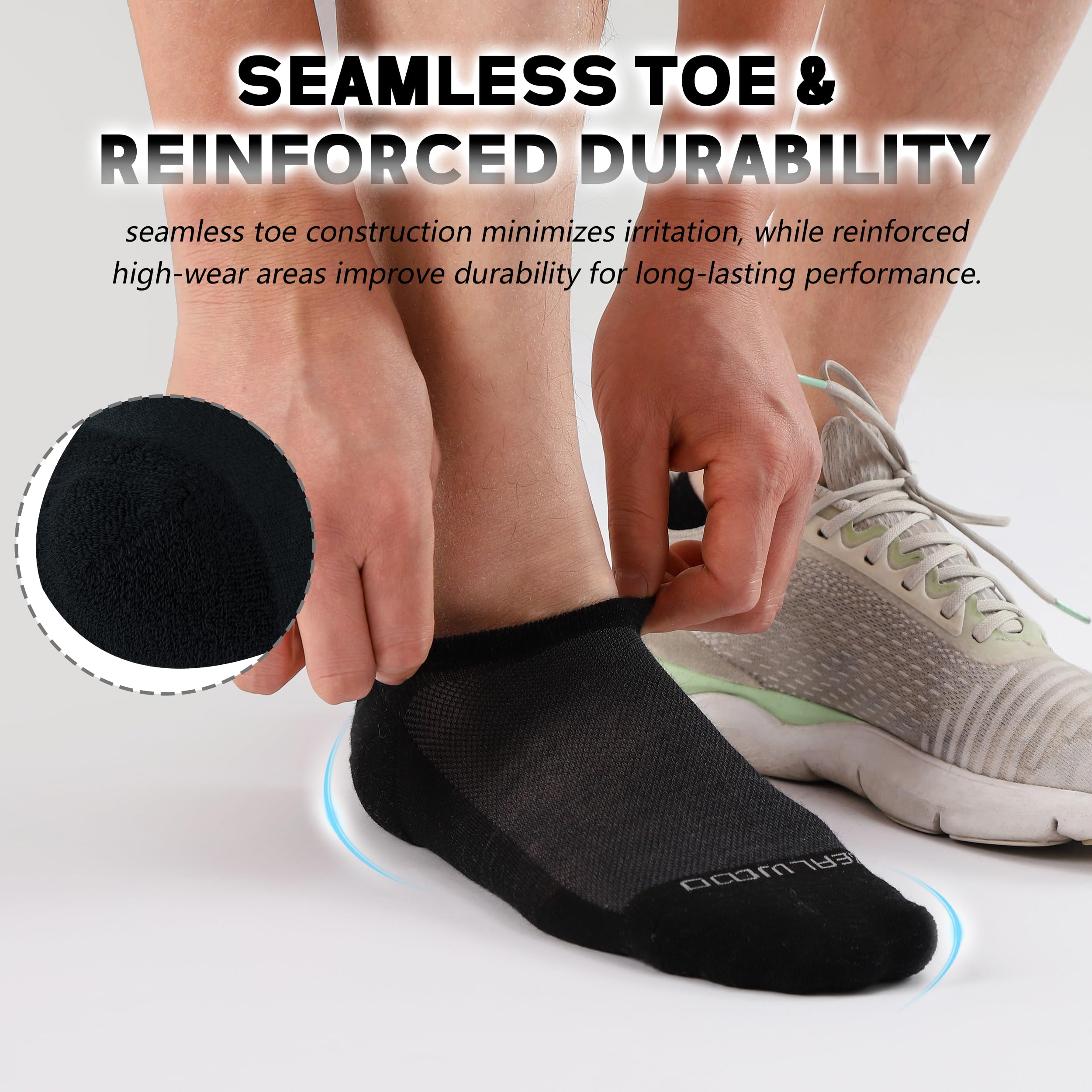 No Show Athletic Socks, ZEALWOOD 3 Pairs Merino Wool Ultra-Light Running Tennis Golf Socks for Men Women
