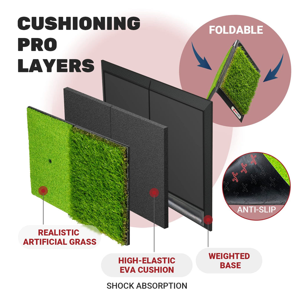 SAPLIZE Foldable Heavy-Duty Golf Hitting Mat with 10mm EVA Backing for Indoor/Outdoor Swing & Chipping, Golf Accessories & Gift for Men & Women