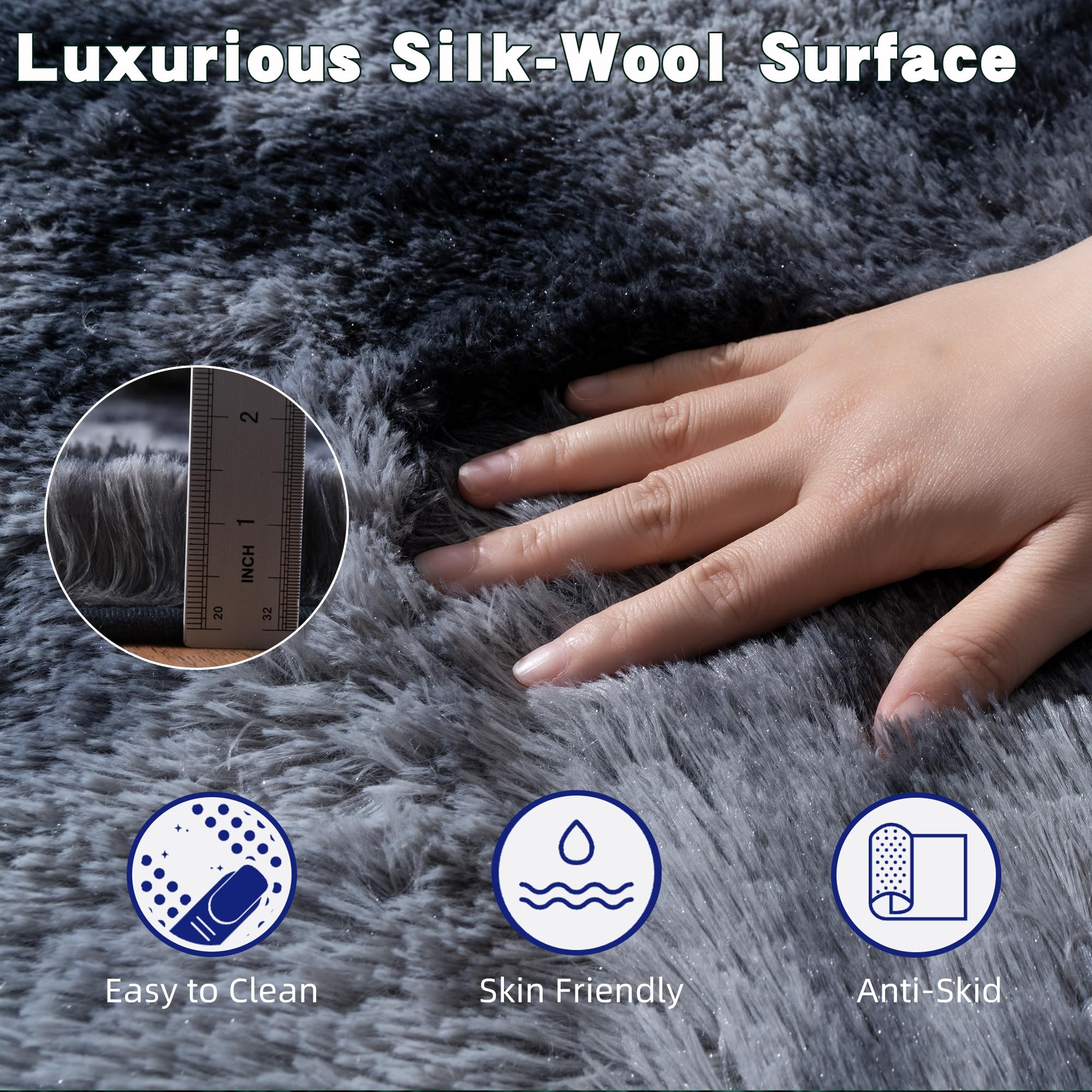 Beige Fluffy Rug for Bedroom 4x6ft - Ultra Soft & Non Slip Shaggy Area Rug, Comfy Durable Carpet for Living Room Kids Room Teens Dorm Home Decor, 1.7'' Thick Indoor Plush Carpets