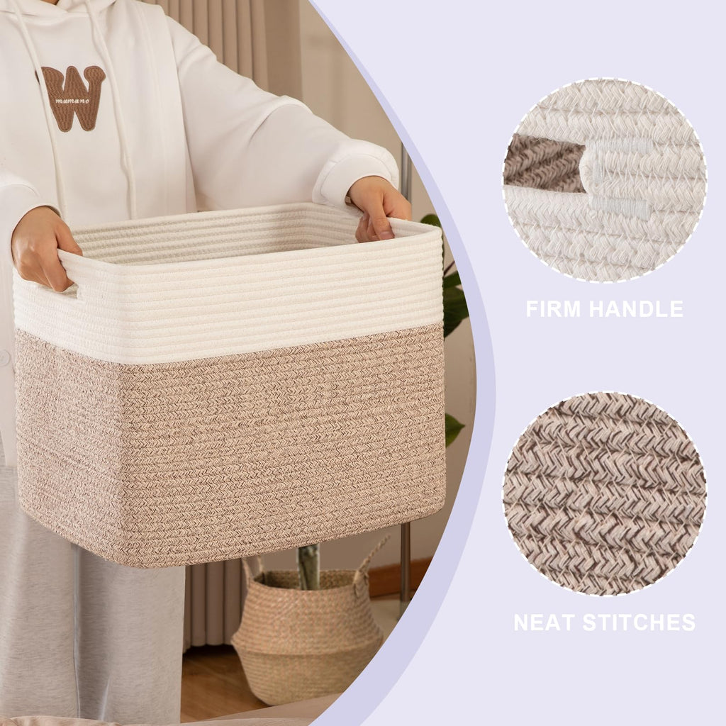 OIAHOMY Storage baskets for Shelf, Toy Storage Basket, Collapsible Storage Bins, Blanket Basket Living Room, Closet Storage for Bedroom, 15 x 9.8 x 11.8 Inches-Pack of 2-Brown, FSB-H-P-02