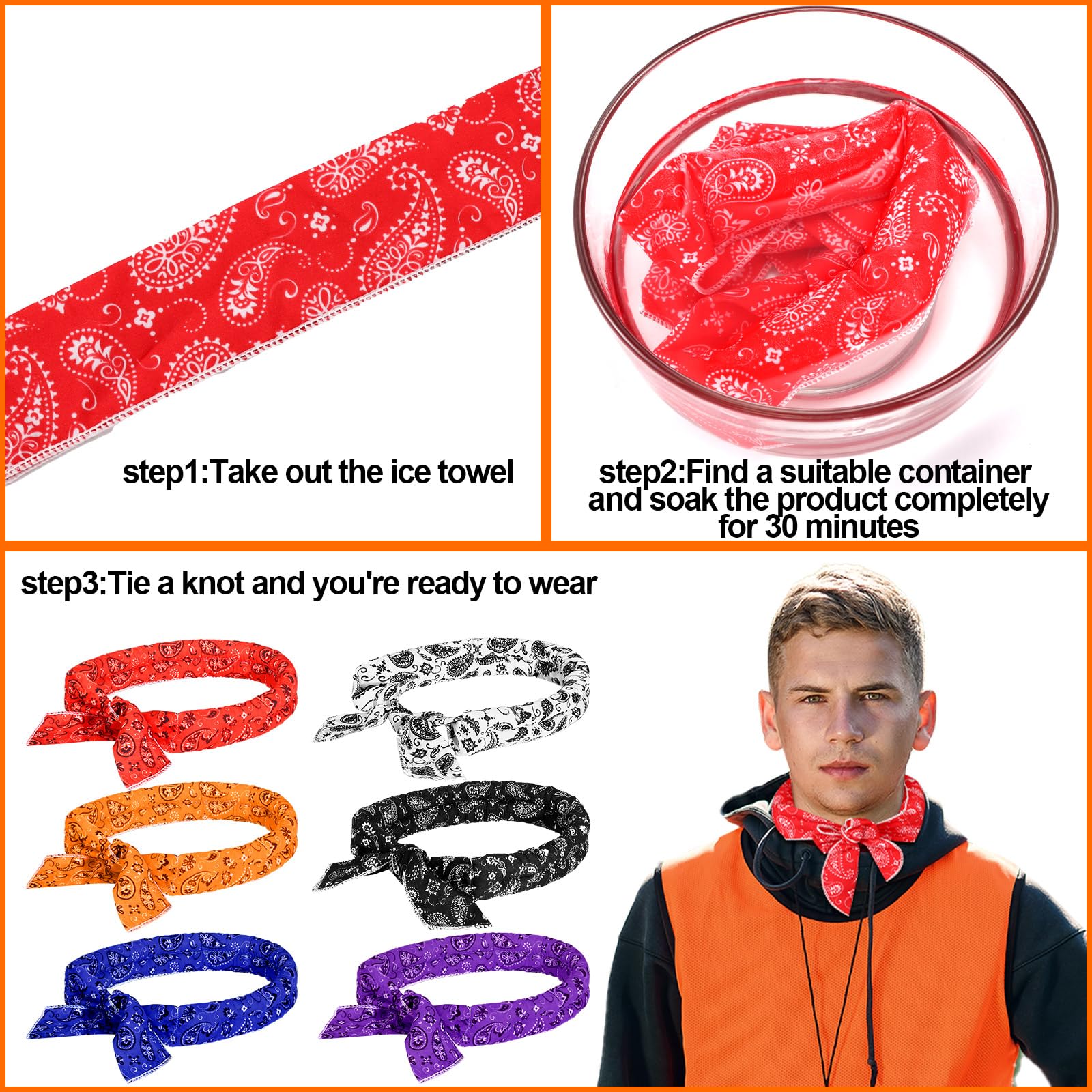 Coume 6 Pack Cooling Neck Wraps Neck Cooler Ice Bandanas Scarf for Hot Weather Summer Ultra Running Walking Riding Women Men