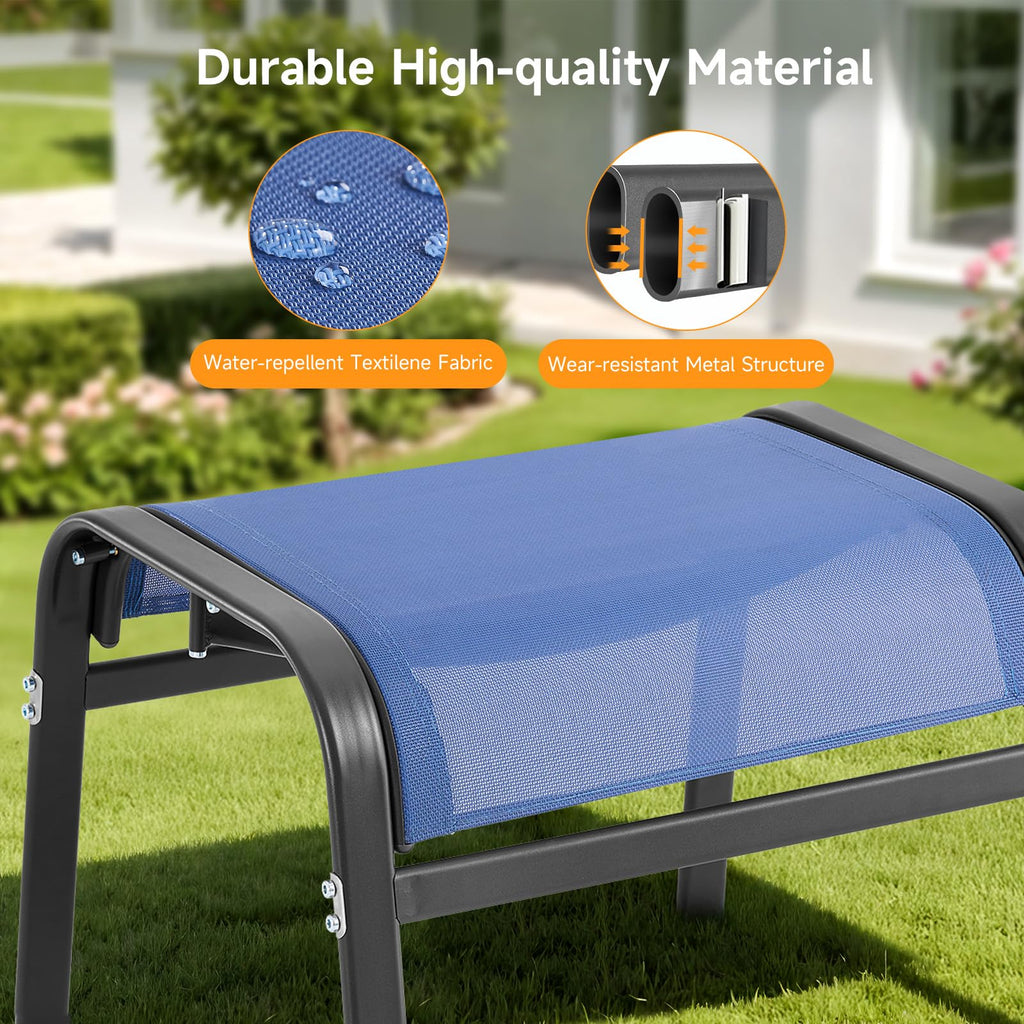 ONBRILL Outdoor Ottoman Set of 2, All Weather Outdoor Foot Stool with Supportive Textliene and Metal Frame, Stackable Oversized Outdoor Foot Rest for Furniture Patio Garden Pool, Beige
