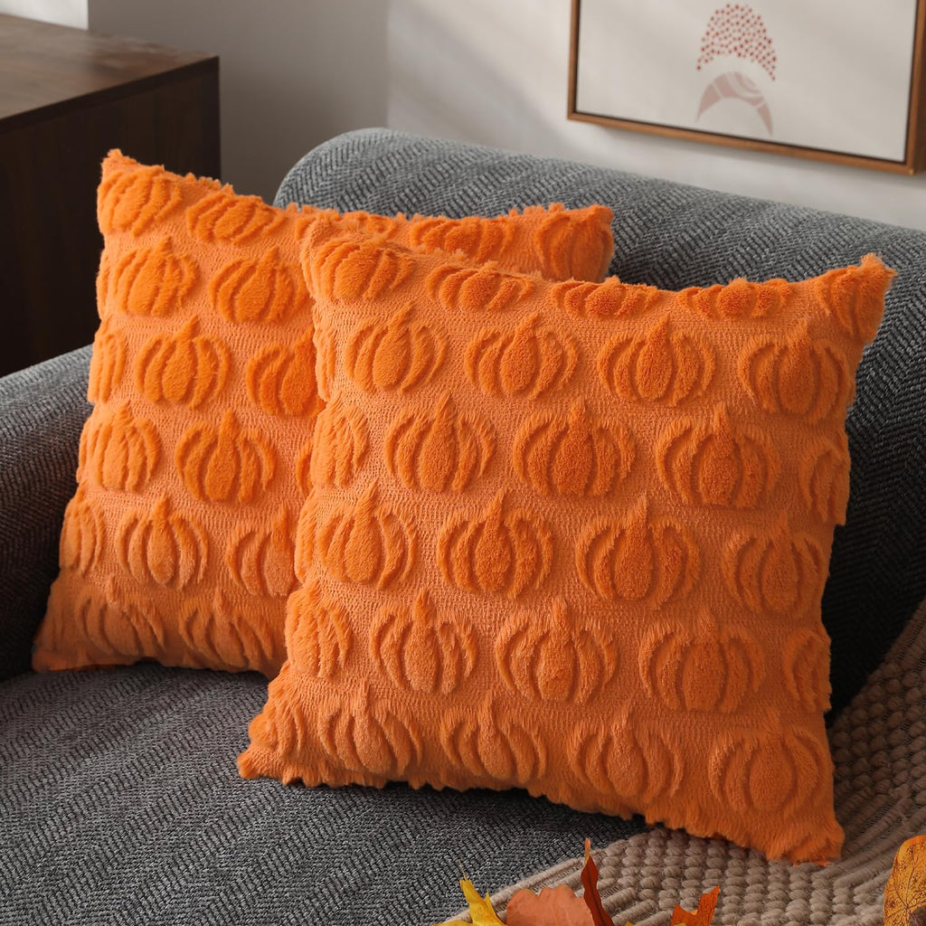 DFXSZ Fall Pillow Covers 16x16 Set of 2 Fall Decorations Autumn Beige Pumpkin Throw Pillow Cases Soft Plush Faux Fur Wool Couch Cushion Case for Chair Sofa Bedroom Living Room Home Decor PTK02B16