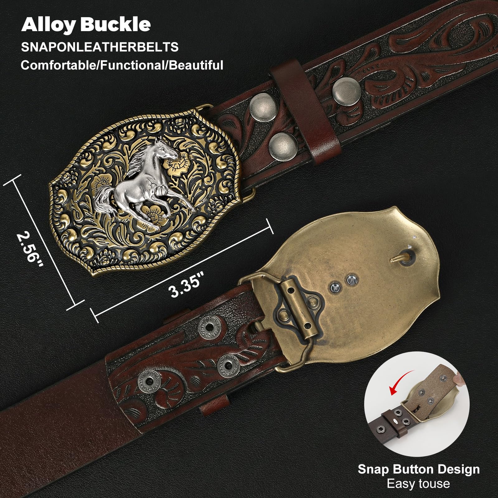 BELTROAD Western Leather Buckle Belt for Men Women Cowboy Cowgirl Mens Leather Belt for Jeans Christmas Men's Belt Gifts