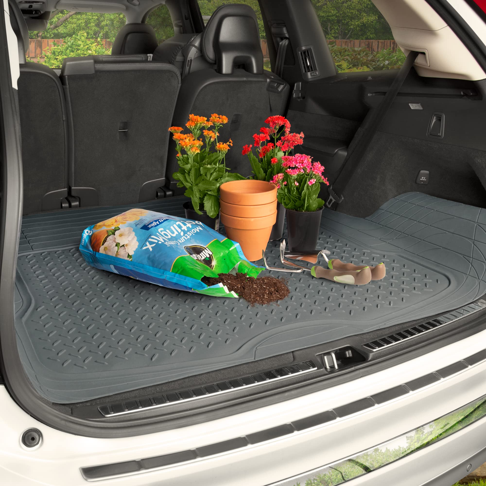 Motor Trend FlexTough™ Heavy Duty Rubber Black Car Floor Mats All Weather & Jumbo SUV Cargo Liner Full Set - Universal Trim to Fit Automotive Floor Mats & Trunk Mats for Cars Interior Accessories