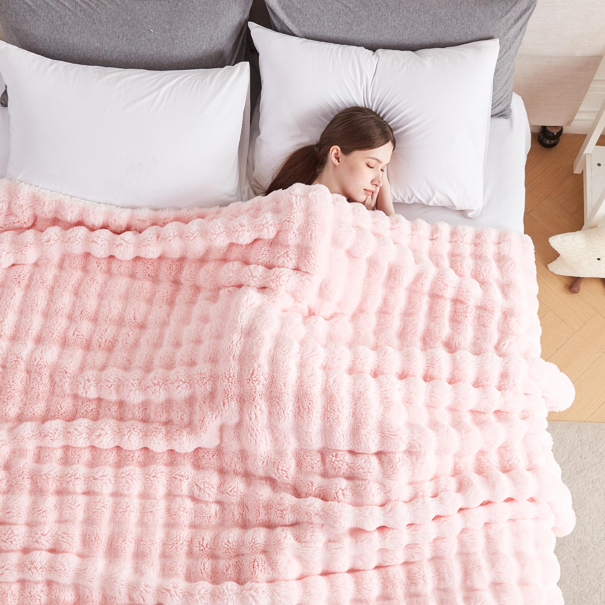 50x60 Inches Ultra-Soft Fuzzy Faux Fur Plush Throw Blanket - Thick, Warm Sherpa for Couch, Sofa, Bedroom, Camping - Decorative Blanket for Cozy Warmth, Bubble Grey