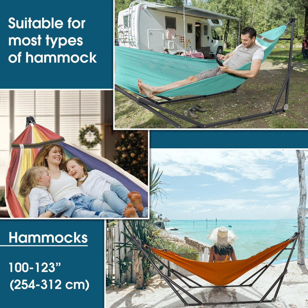 Tranquillo Unity Adjustable Hammock Stand, Hammocks Stands for The Garden, 800 lbs Capacity Steel Double Hammock Stand for 2 Persons, Premium Pre-Assembled Stand (Steel, Aegean)