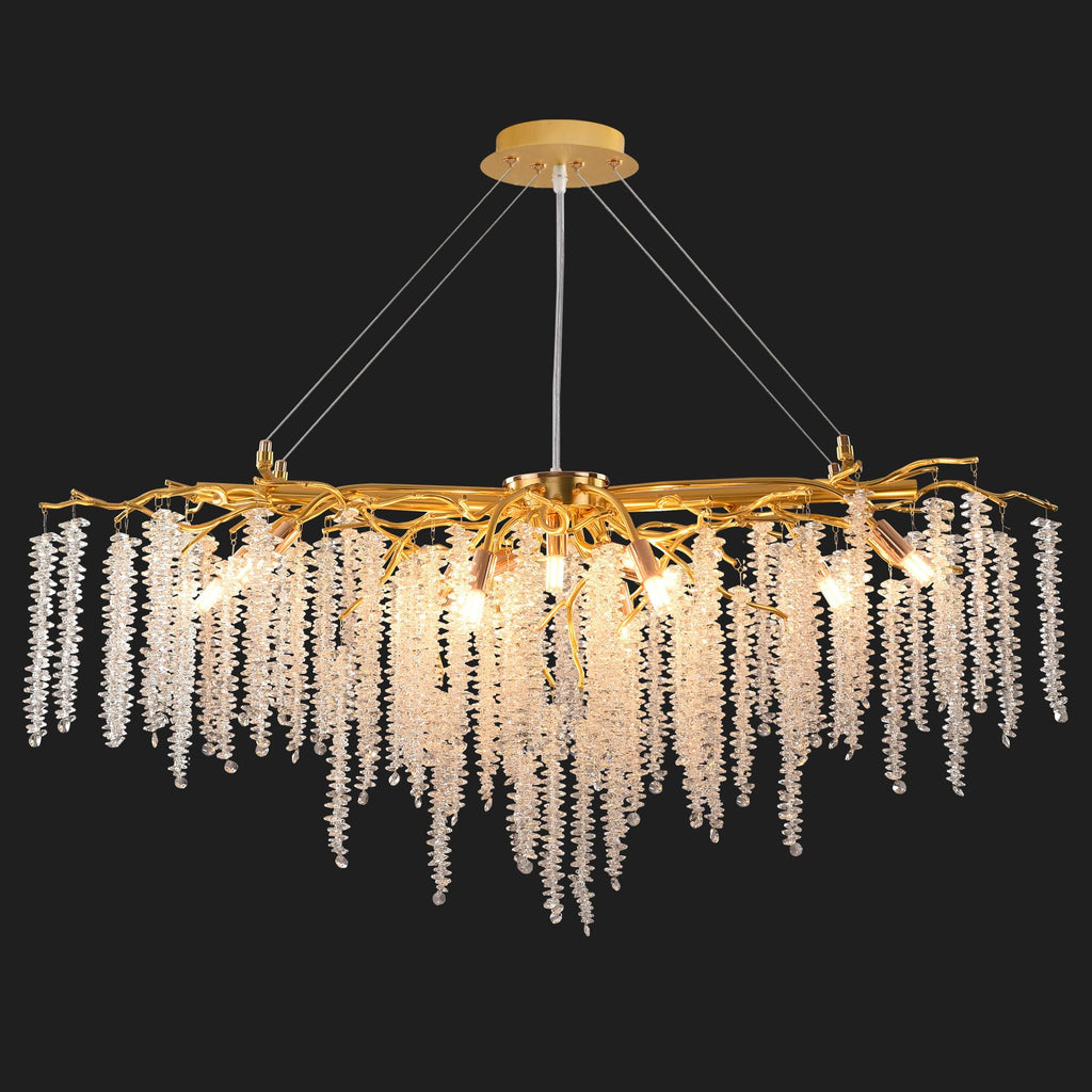 Modern Crystal Raindrop Chandelier, L40'' Black Linear Rectangle Art Deco Tree Branch Lighting Fixture for Kitchen Island Living Room Foyer Staircase 10 Lights