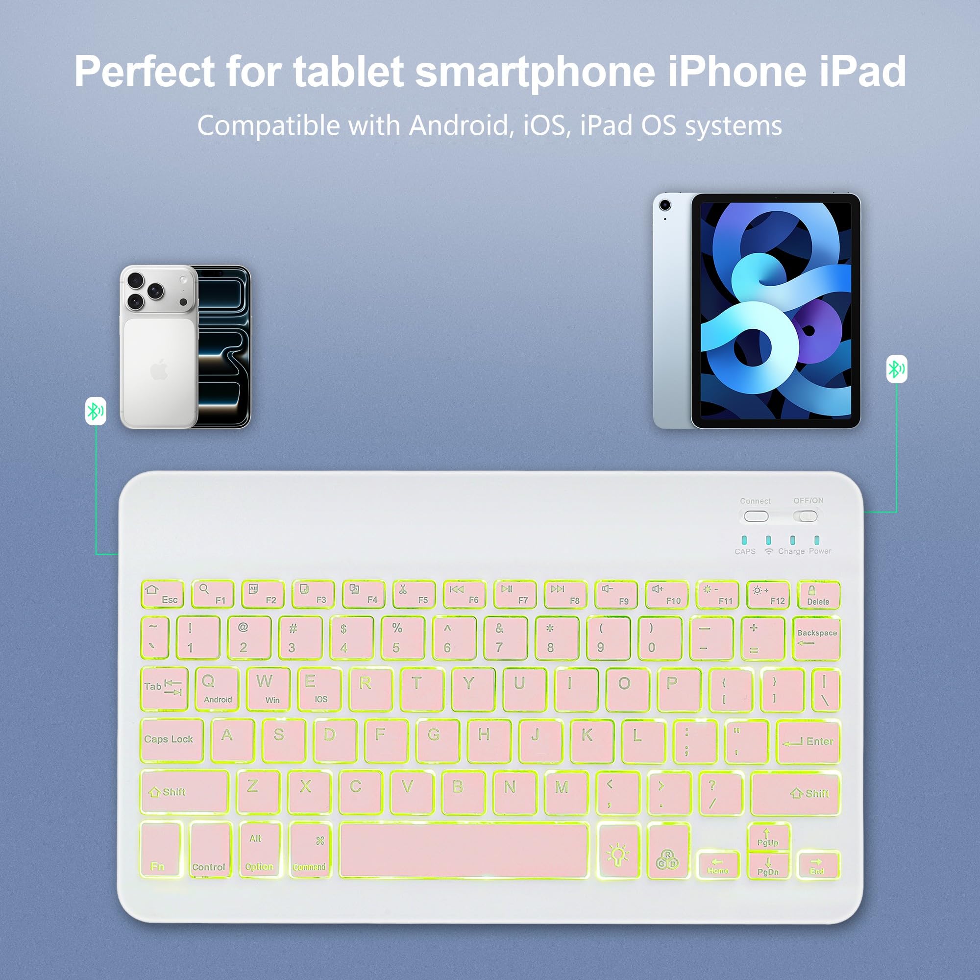 Backlit Bluetooth Keyboard Small Portable Wireless Keyboard Rechargeable Illuminated for Android Samsung Tablet Cell Phone Smartphone iPad A16 11th 10th Generation iPad Pro Air Mini iPhone (Black)