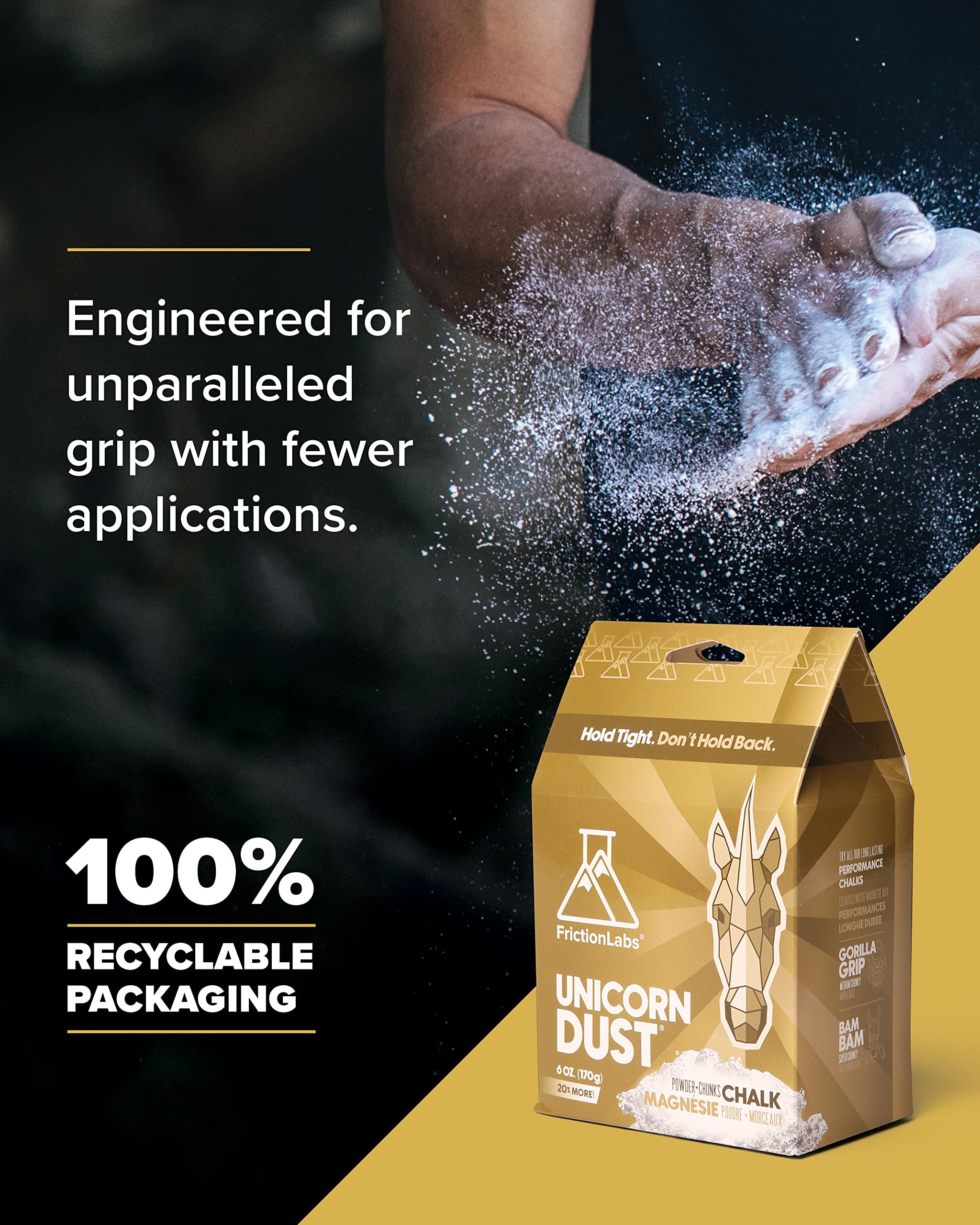 Friction Labs Premium Loose Climbing Chalk - High-Performance Hand Chalk with Superior Grip for Bouldering, Climbing, Weightlifting & More - Long Lasting & Skin Friendly Powdered Chalk