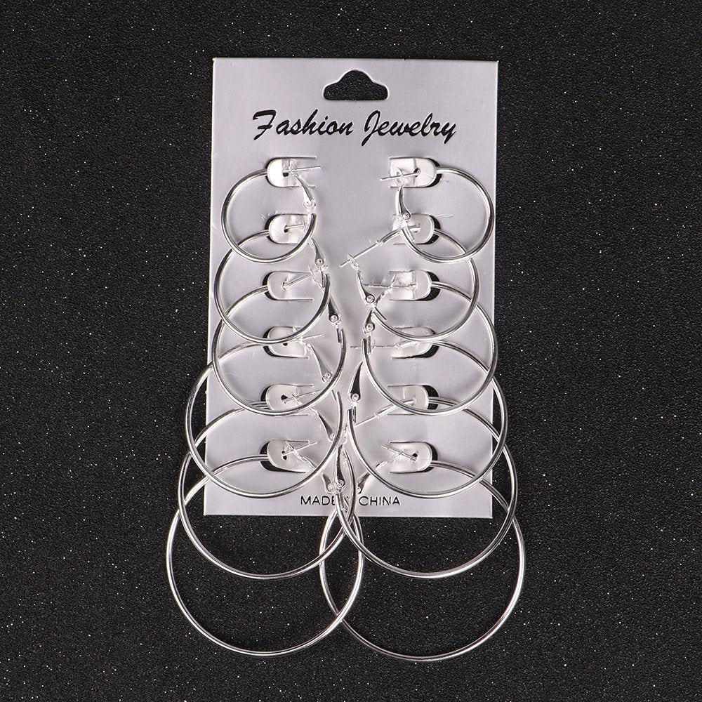 AJ DEFIRO 6 Pair Hoop Earring Set Stainless stud Earring Women Jewelry Silver Tone