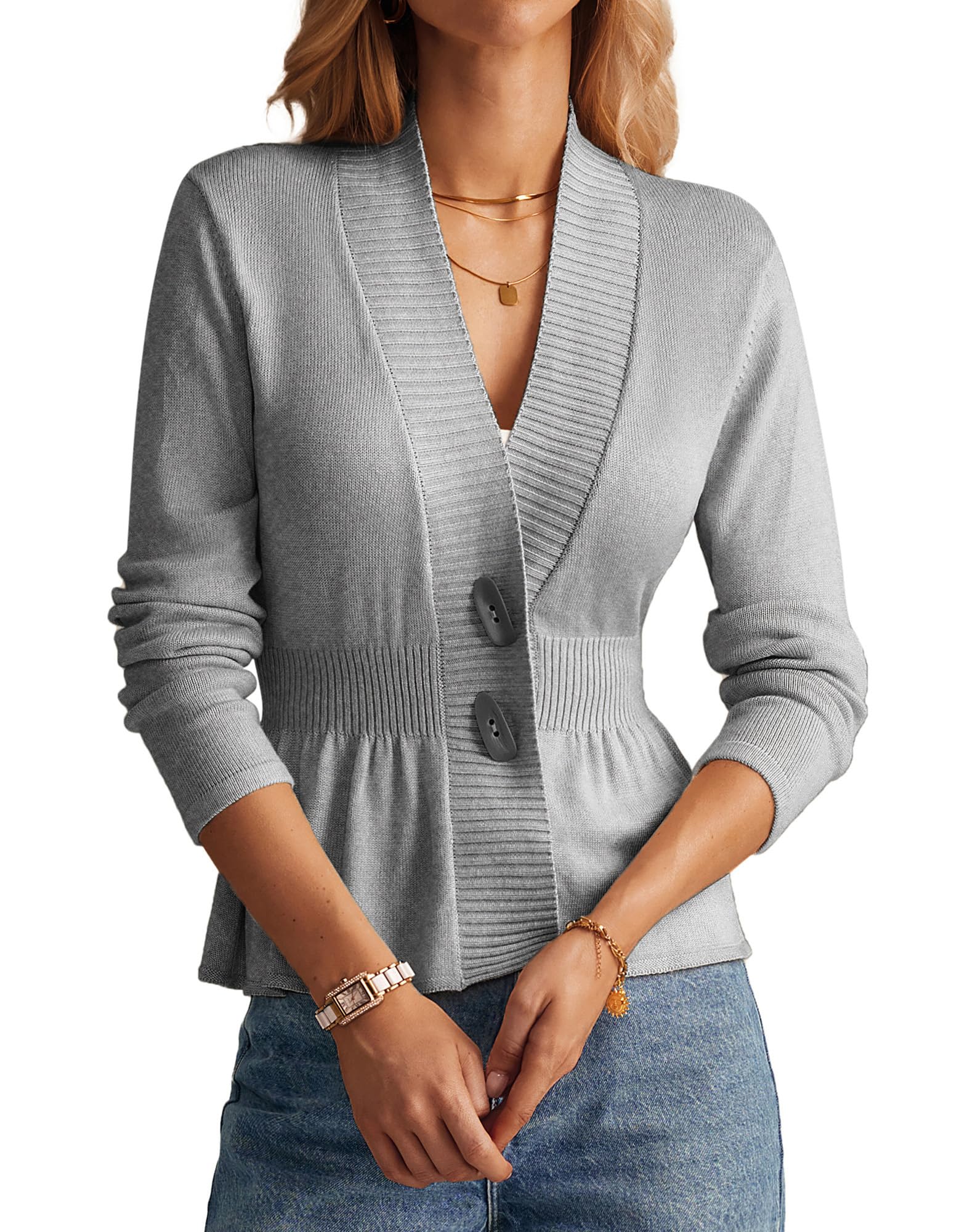 GRACE KARIN Women Cardigan Sweaters 2025 Fall,Long Sleeve Cropped Sweater Coat Trendy,Button Front Peplum Tops Lightweight