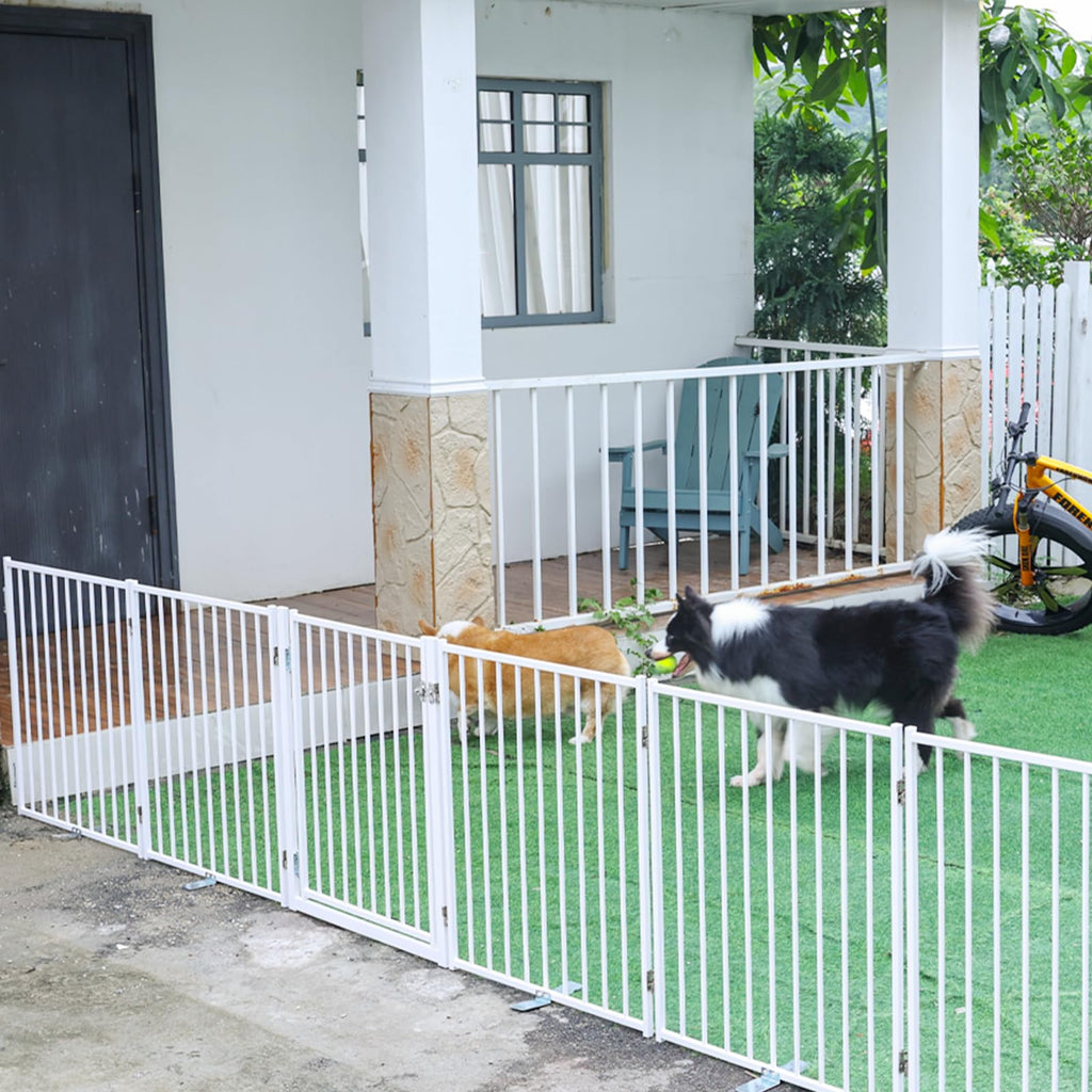 No Pawblems Free Standing Dog Gate, 30" Tall Foldable Dog Fence for Indoor, Up to 52 Inch Extra Wide Puppy Gate Extension for Stairs, Hallways, Doorways, Deck, Yard (White, 2 Panels)