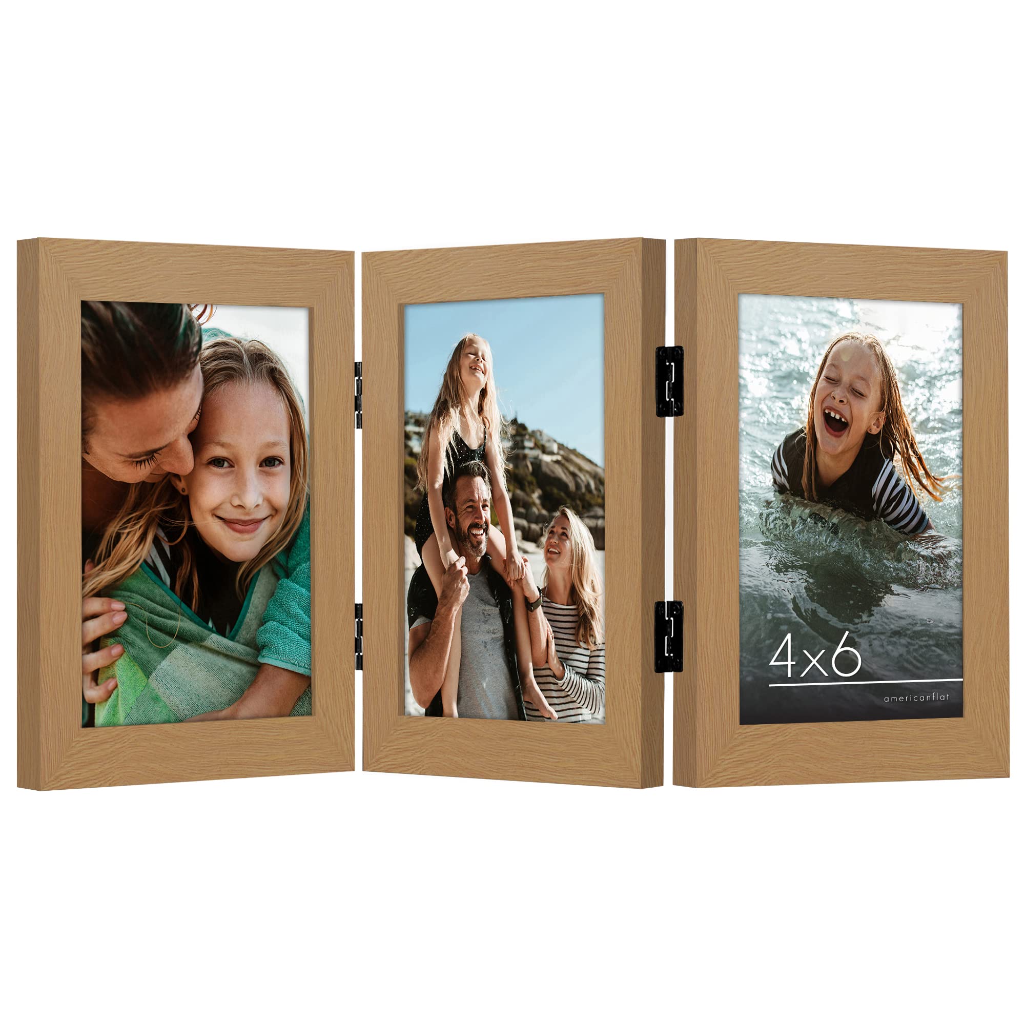 Americanflat Hinged 4x6 Picture Frame with Shatter-Resistant Glass - Double Picture Frames with Engineered Wood - Signature Collection - Photo Frame for Tabletop Display - Black