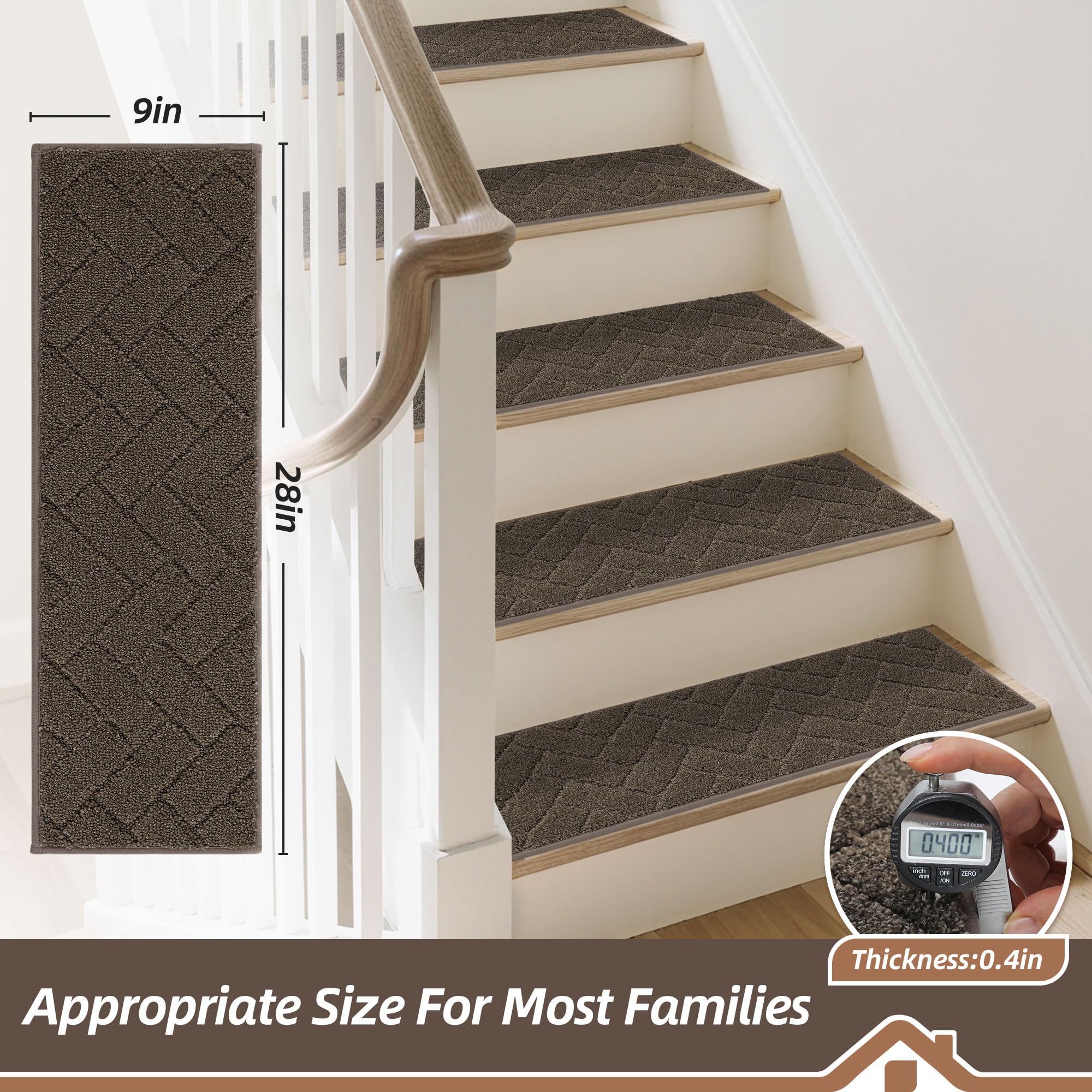 BEQHAUSE Stair Treads for Wooden Steps 28inX9in, Non Slip Carpet Stair Treads Indoor Stair Runners Machine Washable, Soft Stair Rugs Mat Surface Polyester TPE Backing, 4pcs, Beige