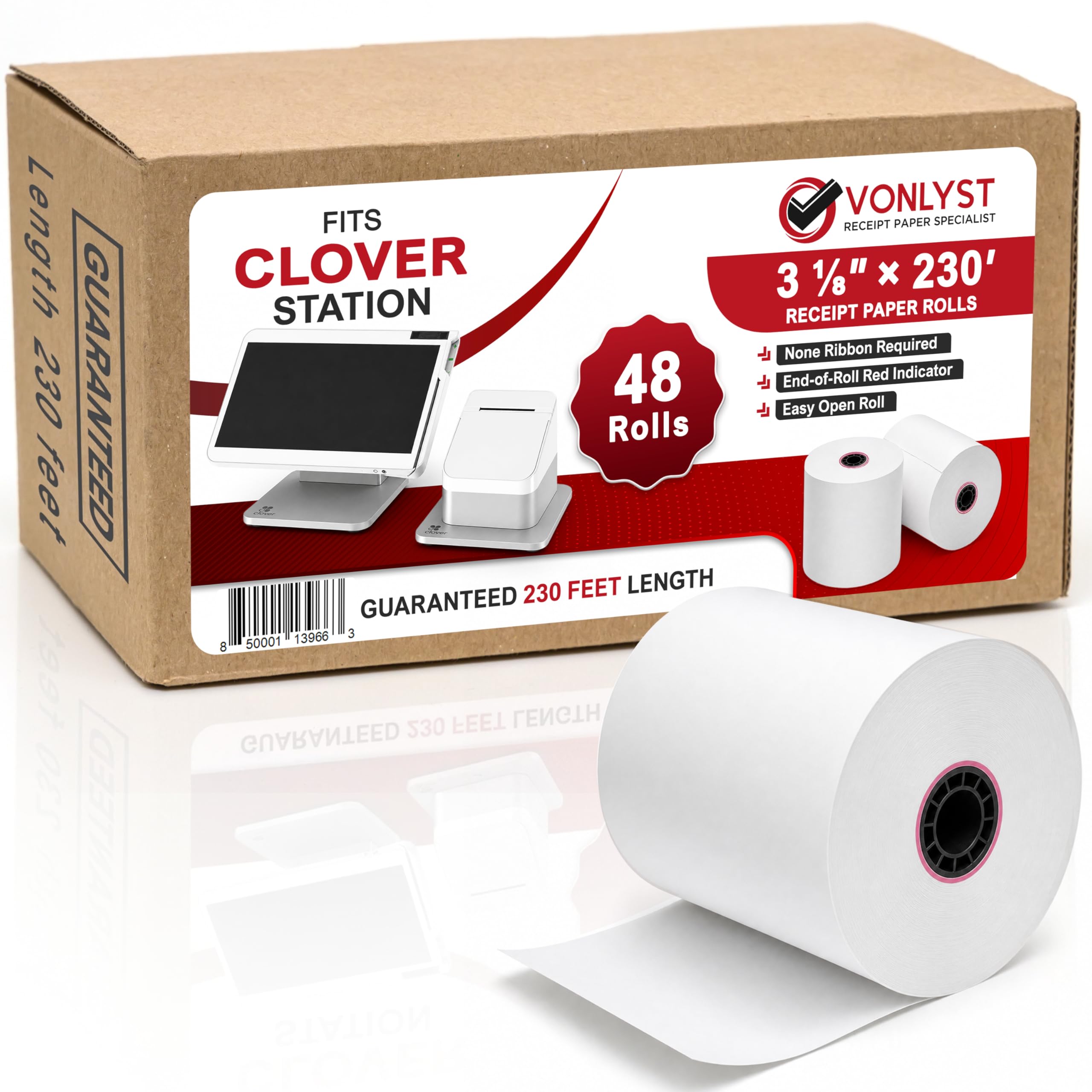 Clover Station Receipt Paper Rolls 3 1/8" x 230' (06 Pack) – Thermal Paper for Clover Station & Duo C505, Compatible P100 P500 P550 – BPA Free POS Printer Paper