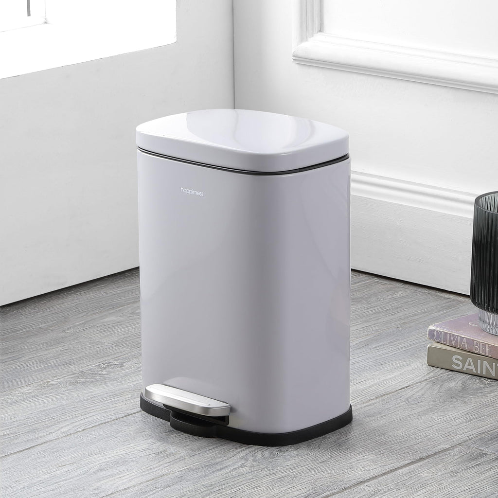 happimess HPM1006B Connor Rectangular 13-Gallon Trash Can with Soft-Close Lid and Free Mini Trash Can, Fingerprint Resistant, Modern, Minimalistic for Home, Kitchen, Office, Bathroom, Black