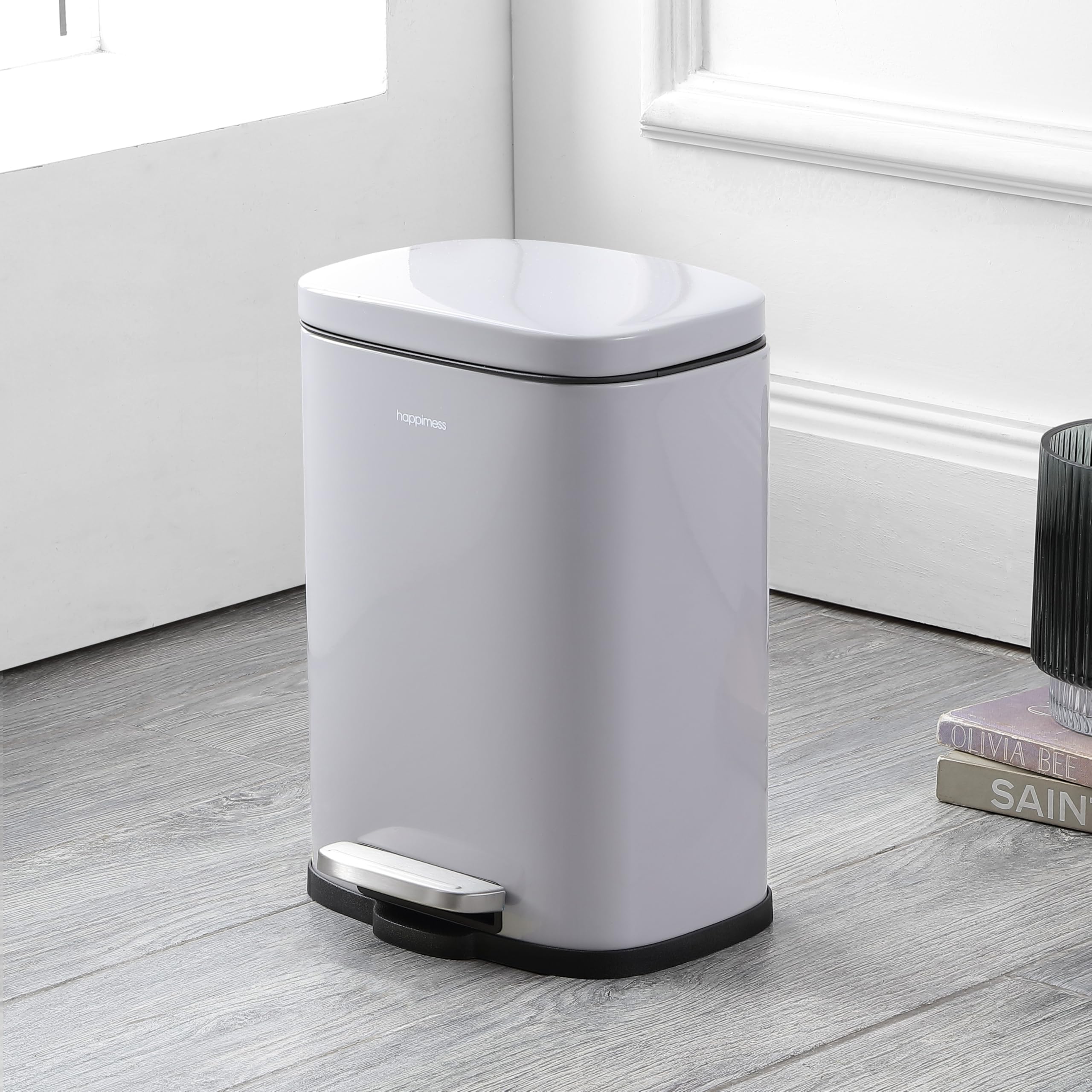 happimess HPM1006B Connor Rectangular 13-Gallon Trash Can with Soft-Close Lid and Free Mini Trash Can, Fingerprint Resistant, Modern, Minimalistic for Home, Kitchen, Office, Bathroom, Black