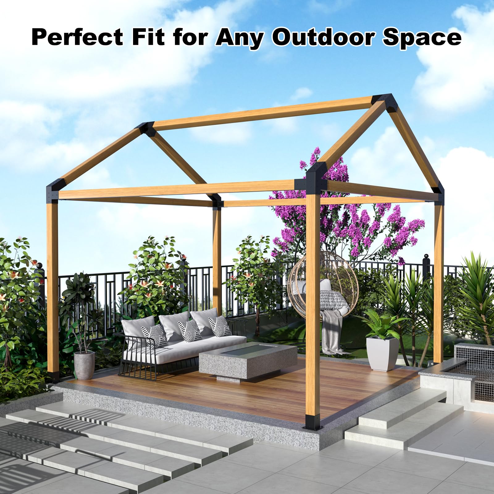 Woodwork Pergola Kit 2 Pcs- Post and Beam T Brackets - Modular Sizing Pergola Brackets Hardware fit for 4 x 4 Lumber, Heavy Duty