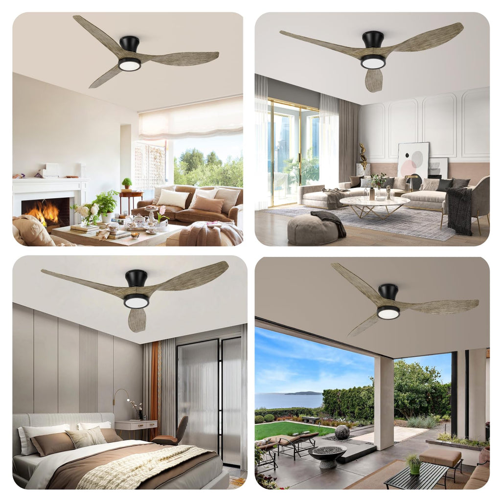 TALOYA Ceiling Fans with Lights,42 inch Modern Low Profile Ceiling Fan with Light and Remote Control, Flush Mount, 3CCT, White Ceiling Fan for Bedroom Living Room and Patio