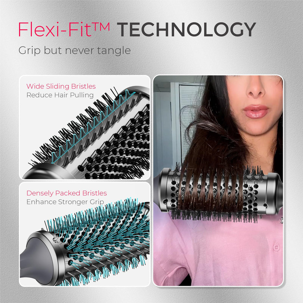 TYMO Thermal Brush Curling Brush - STYLUX 1.5 Inch Blowout Volumizer with Flexi-Fit for Hair Straightening, Heated Round Styler Tool, Hair Straightener and Curler 2 in 1, Dual Voltage, Gold