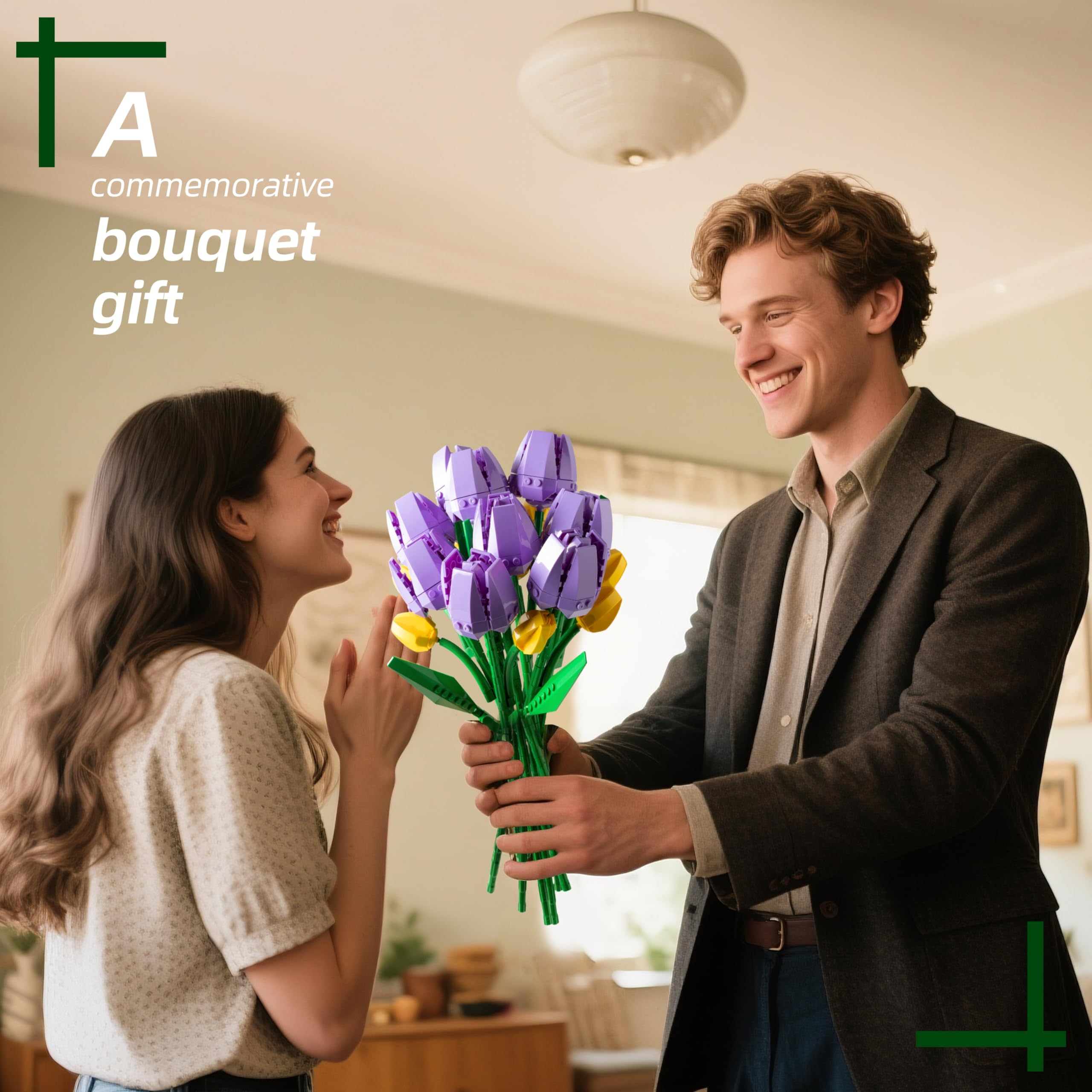 Sawaruita Purple Tulip Flower Bouquet Building Block Sets for Adult Women | Botanical Collection with Vase, Home Decor Gifts for Mothers Day,Valentines,Birthday