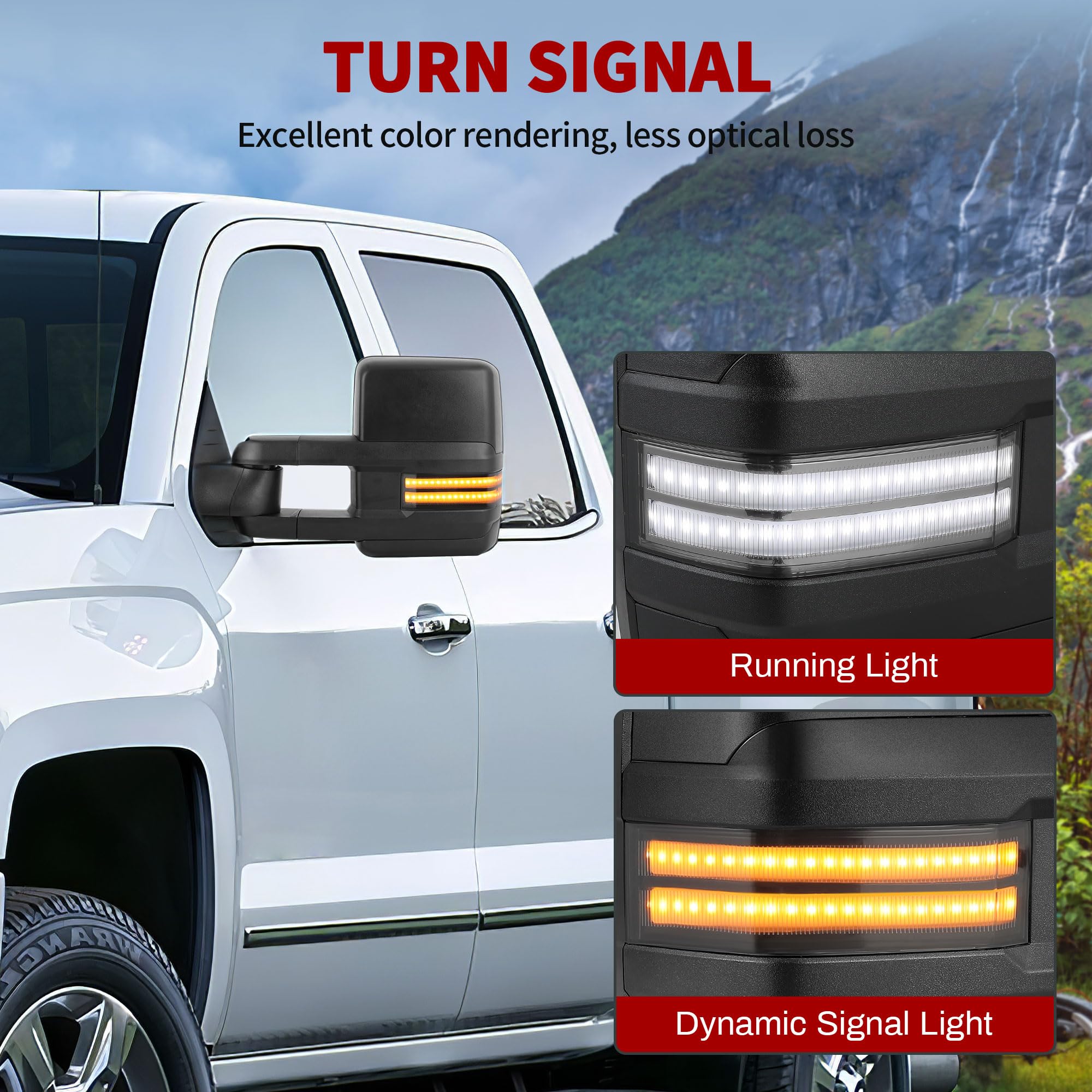 YITAMOTOR Towing Mirrors Compatible with 07-13 Silverado 1500 2500 3500 Tahoe Suburban Avalanche GMC Sierra Yukon Cadillac LED Turn Signal Light Power Heated Manual Telescoping Folding